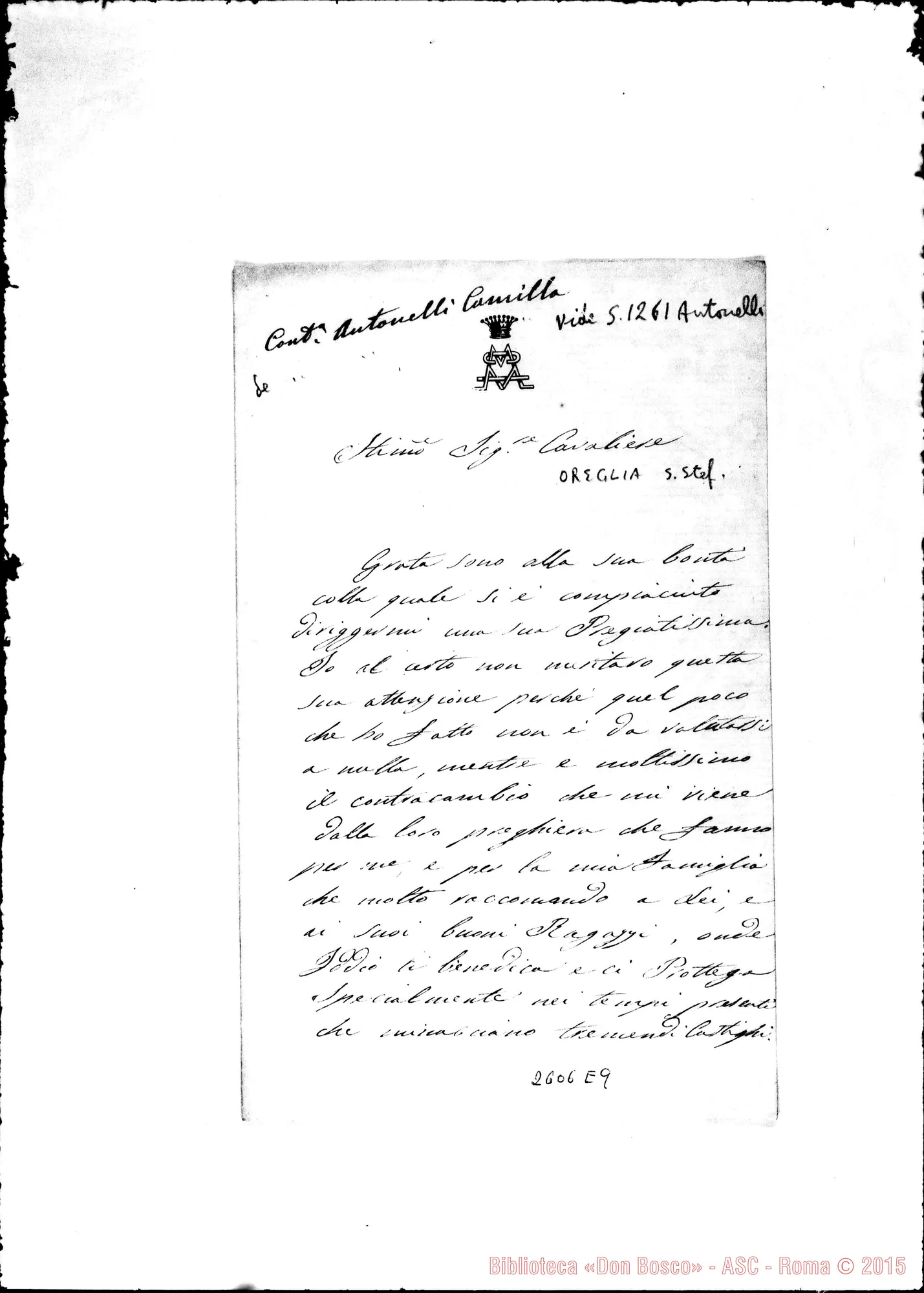 Fotogramma E 9 — Antonelli Camilla - Oreglia. Roma, 23-09-1866
