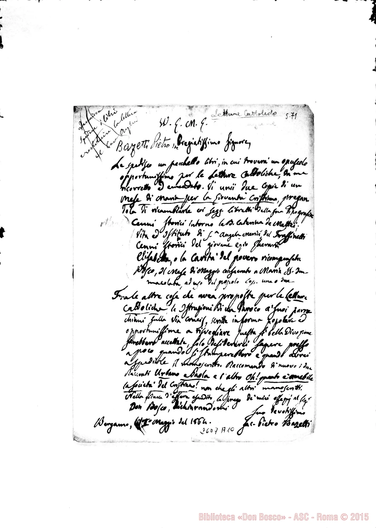 Fotogramma A 10 — Bazetti Pietro, sac. - Oreglia. Bergamo, 1-05-1864
