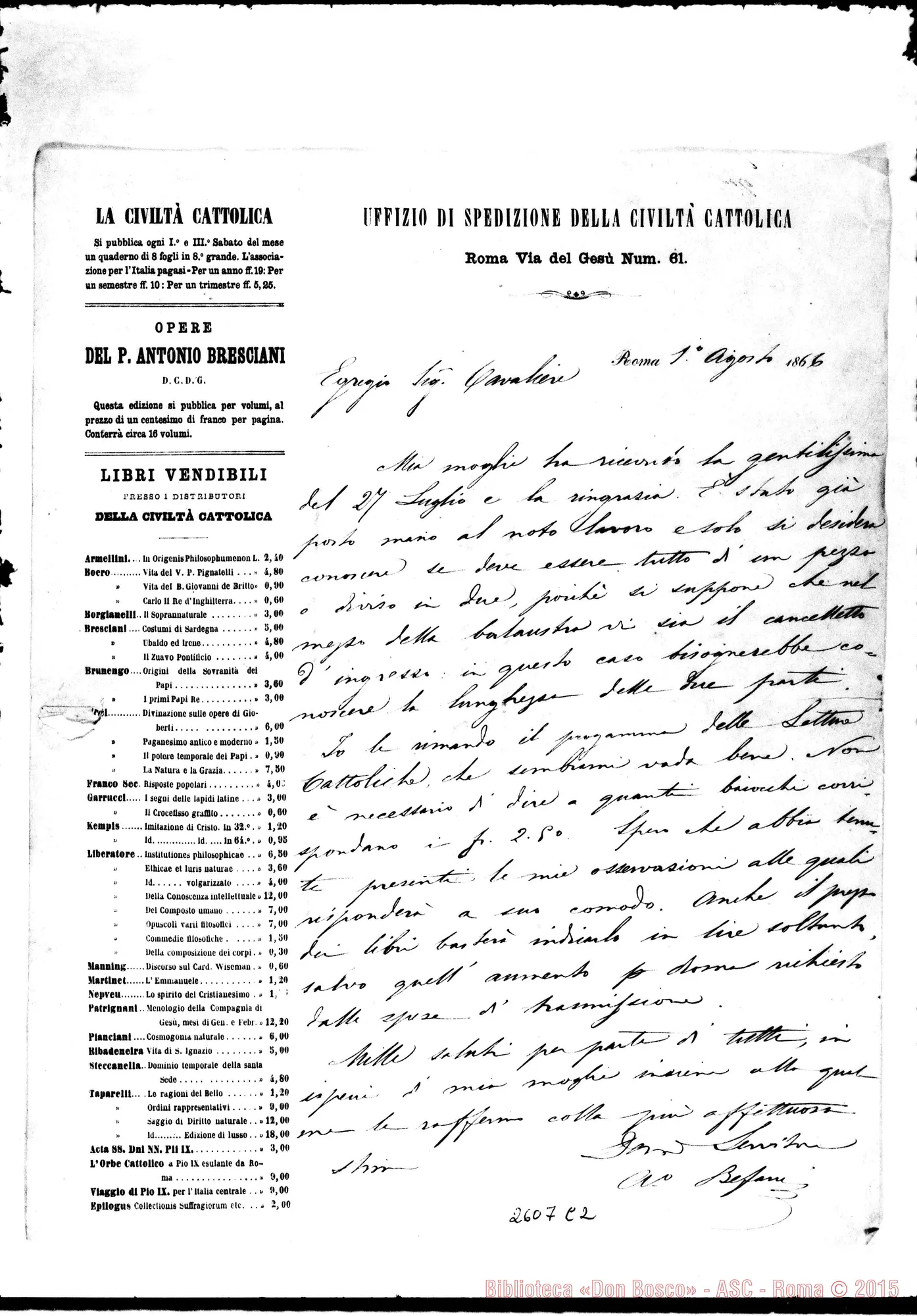 Fotogramma C 2 — Befani A. - Oreglia. Roma, 1-08-1866