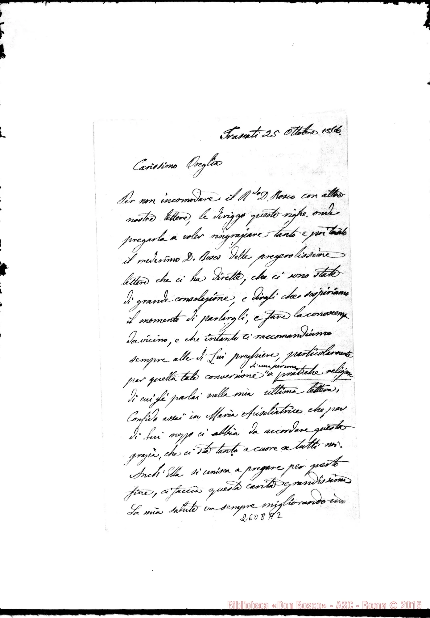 Fotogramma A 2 — Bentivoglio Anna - Oreglia. Frascati, 25-10-1866