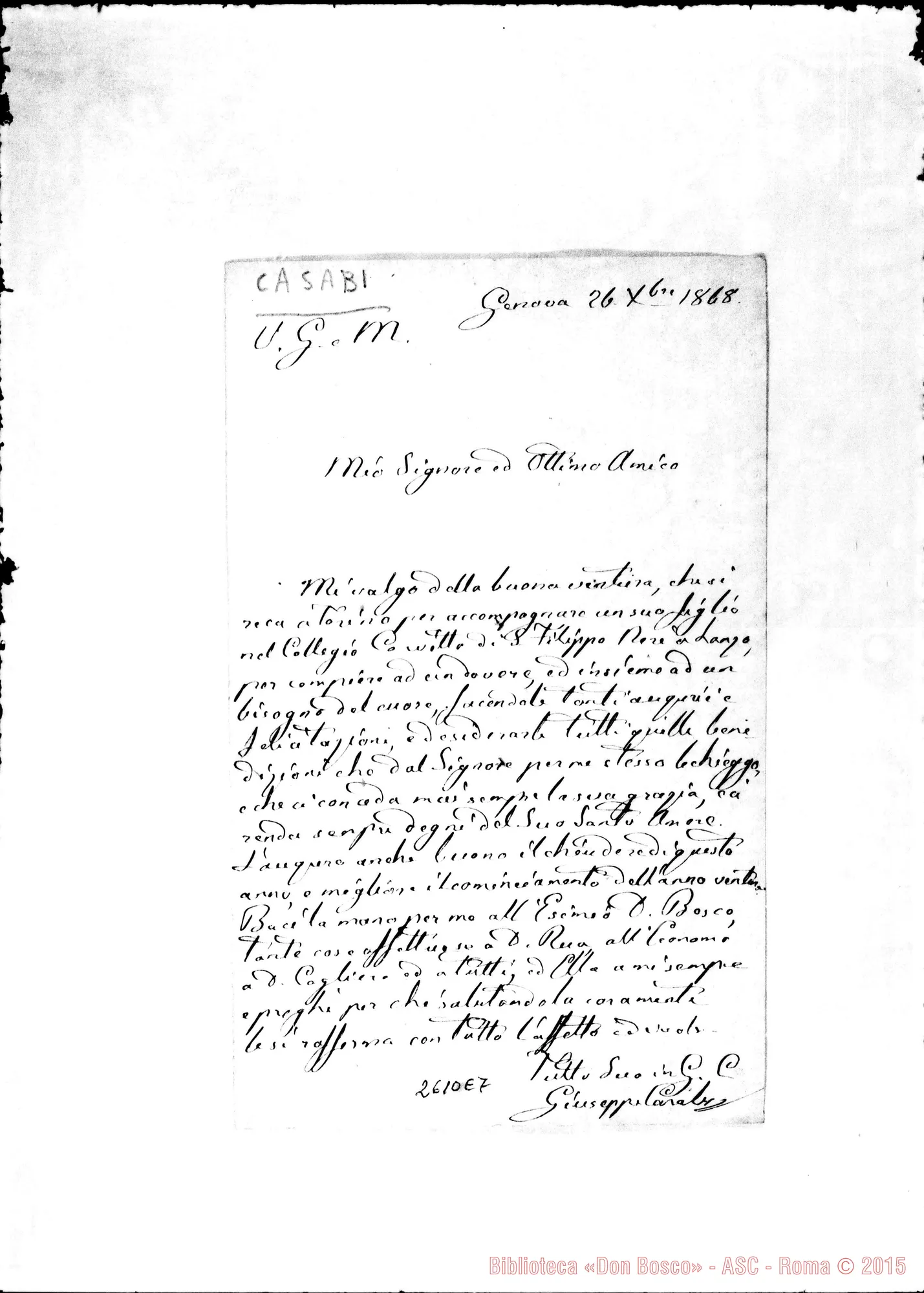 Fotogramma E 7 — Casabi Giuseppe - Oreglia. Genova, 26-12-1868