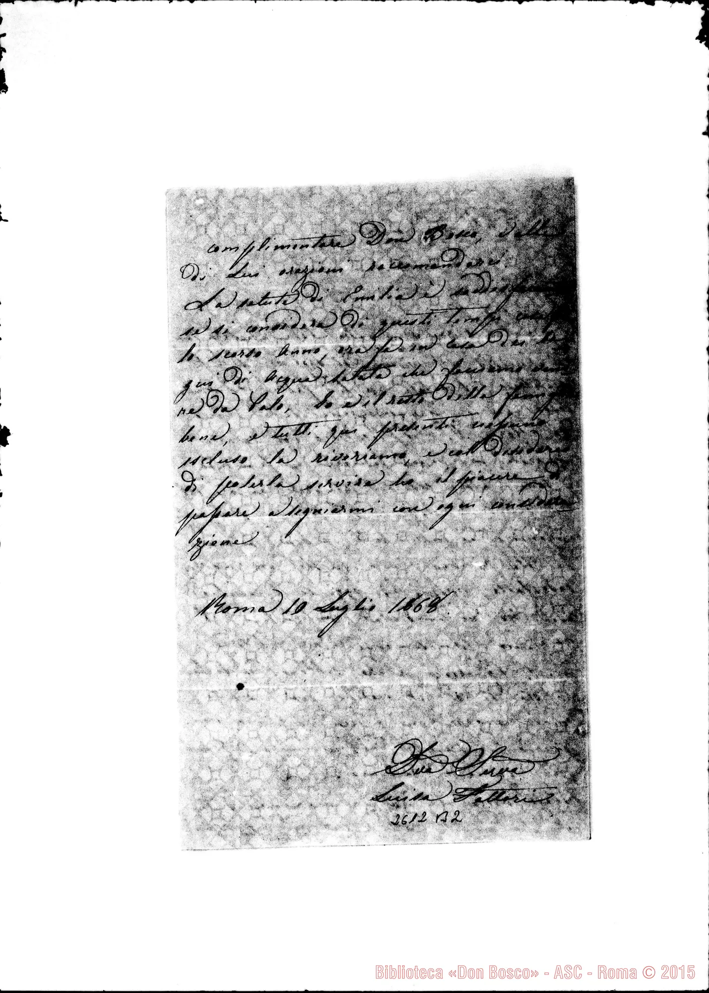 Fotogramma B 2 — Fattori Luisa - Oreglia. Roma, 10-07-1868