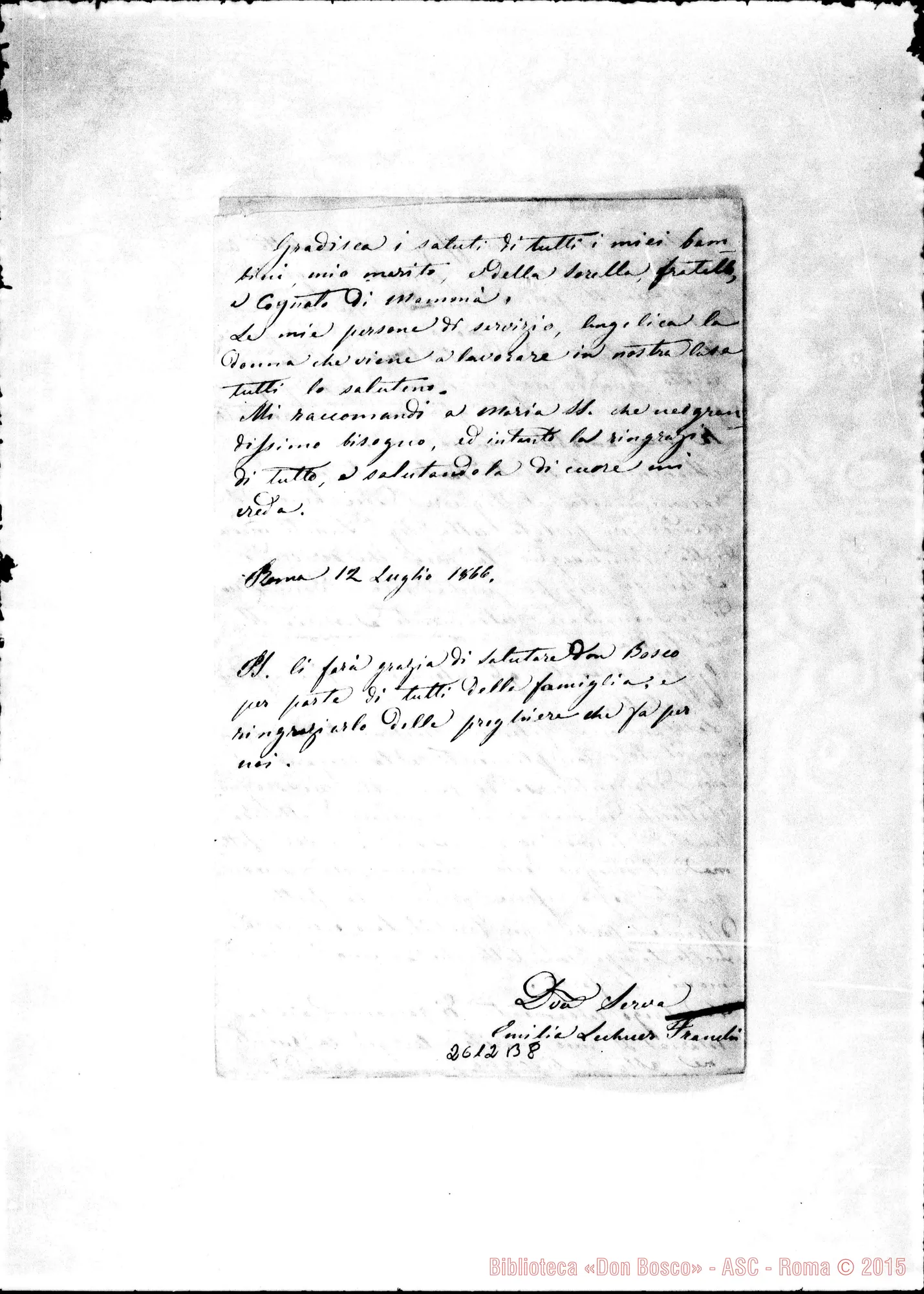Fotogramma B 8 — Franchi Emilia Locher - Oreglia. Roma, 12-07-1866