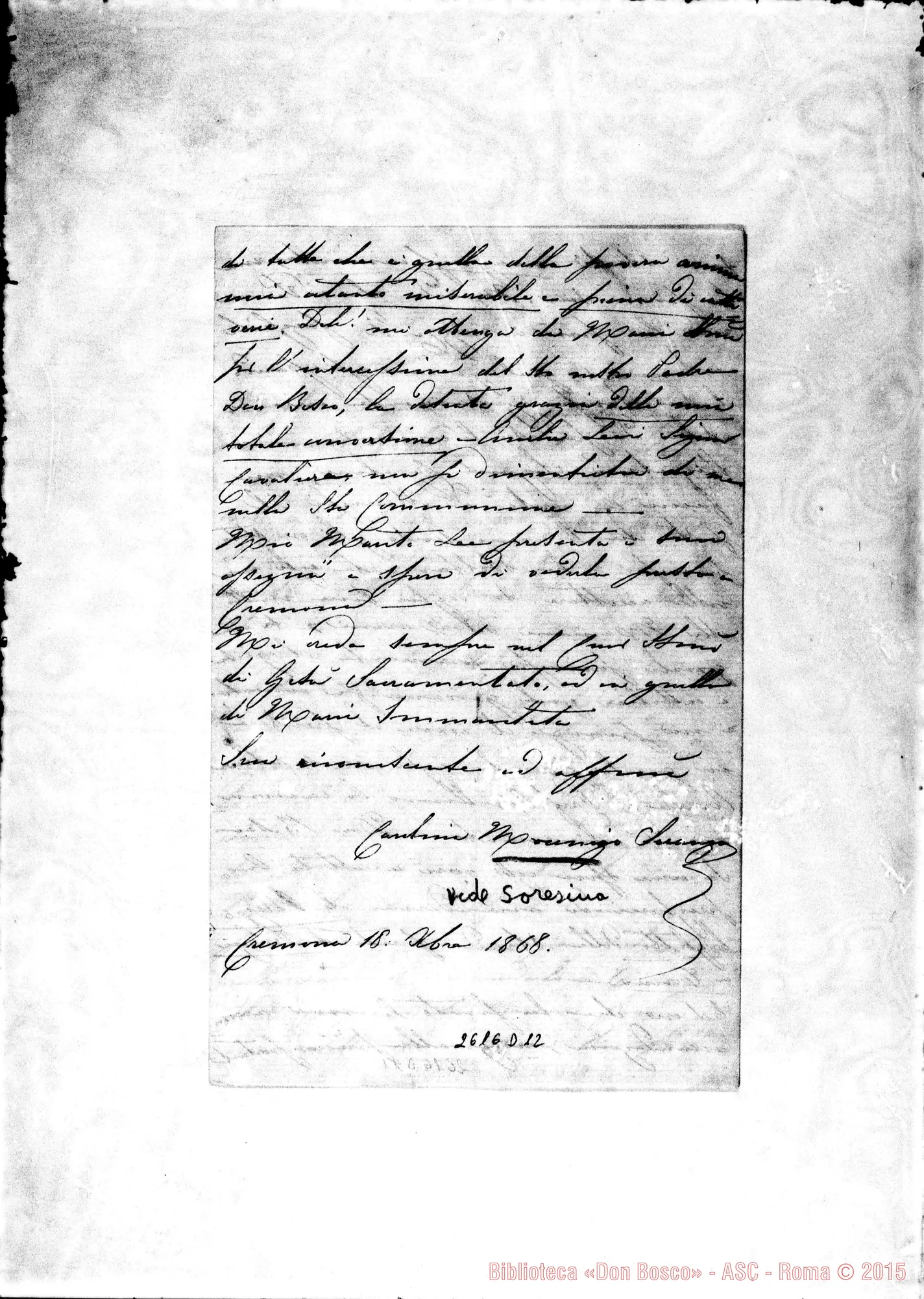 Fotogramma D 12 — Mocenigo Carolina - Oreglia. Cremona, 18-12-1868