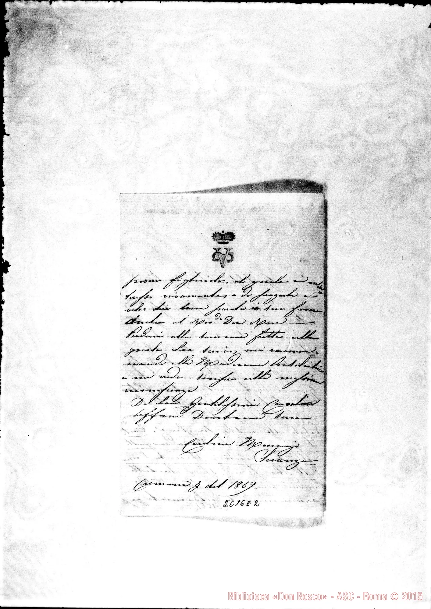 Fotogramma E 2 — Mocenigo Carolina - Oreglia. Cremona, 7-01-1869