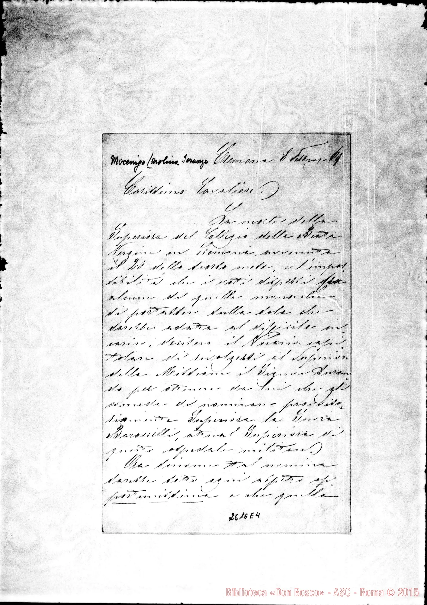 Fotogramma E 4 — Mocenigo Carolina - Oreglia. Cremona, 8-02-1869