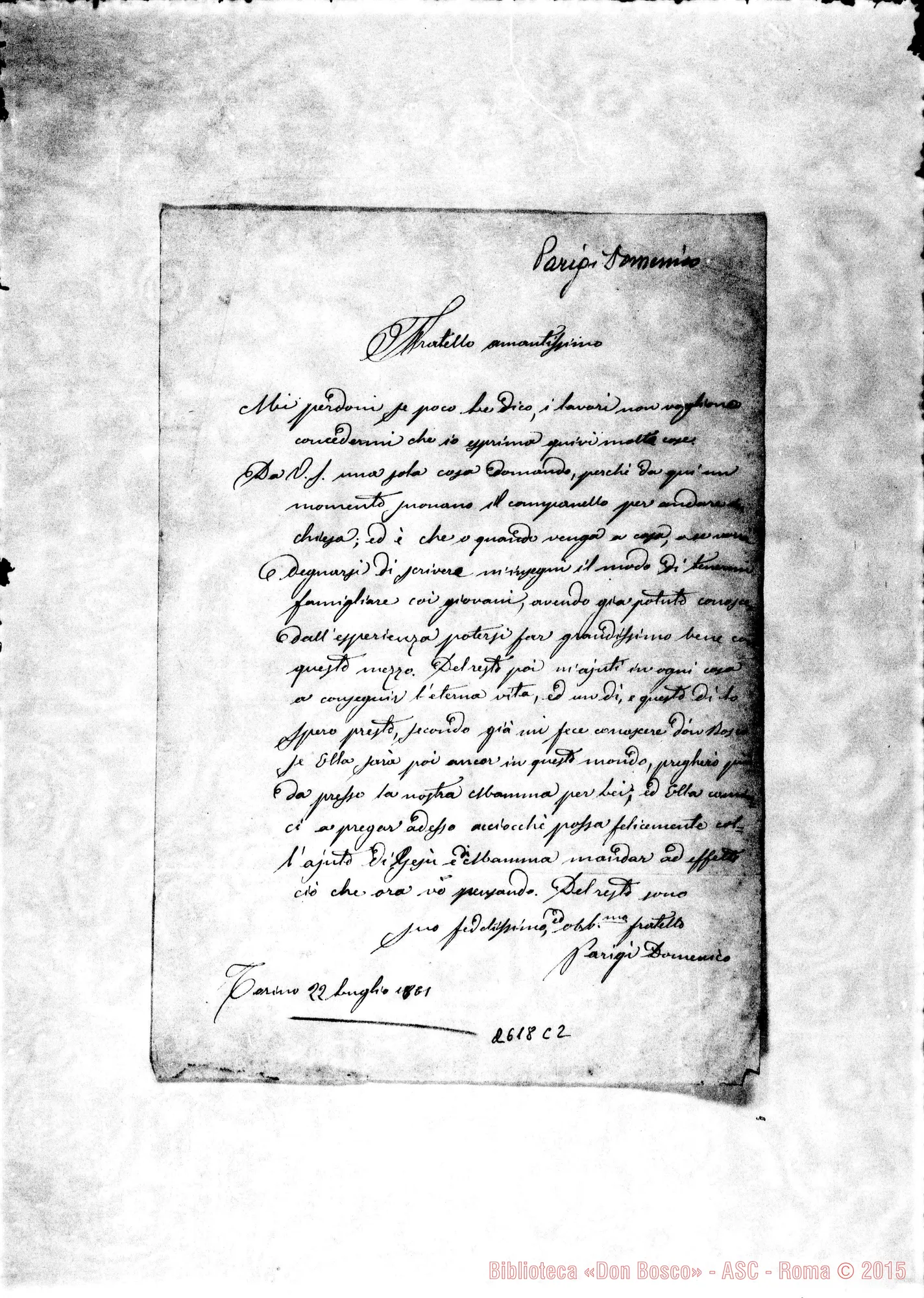 Fotogramma C 2 — Parigi Domenico - Oreglia. Torino, 22-07-1861