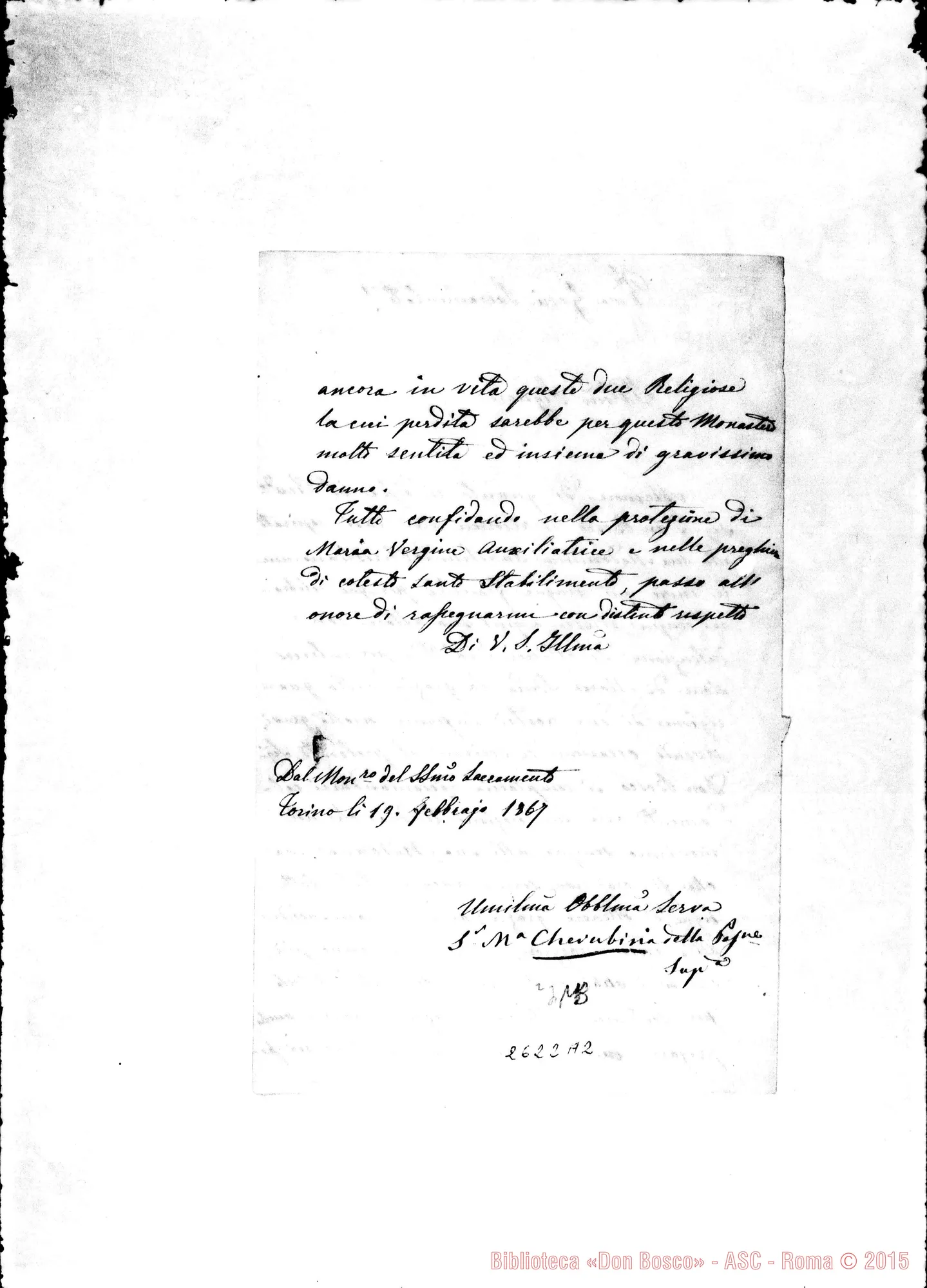 Fotogramma A 2 — Suor Cherubina della Passione - Oreglia. Torino, 19-02-1867