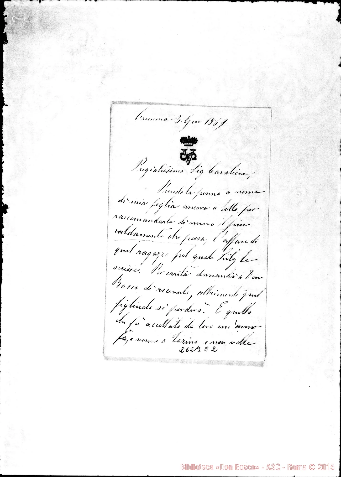 Fotogramma E 2 — Vidoni Elena di Soresina - Oreglia. Cremona, 3-01-1869