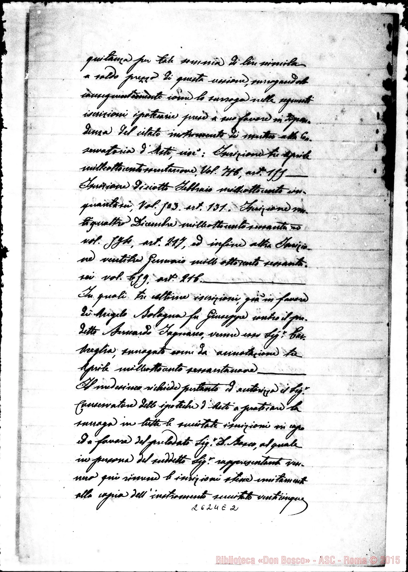 Fotogramma E 2 — Oreglia: atto di Cessione di Credito dal Cav. Oreglia Federico di S. Stefano A Don Giovanni Bosco