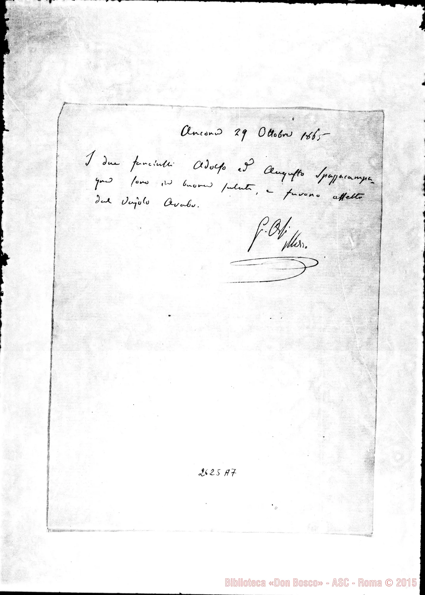 Fotogramma A 7 — Foglio proveniente da Ancona. 29-10-1865