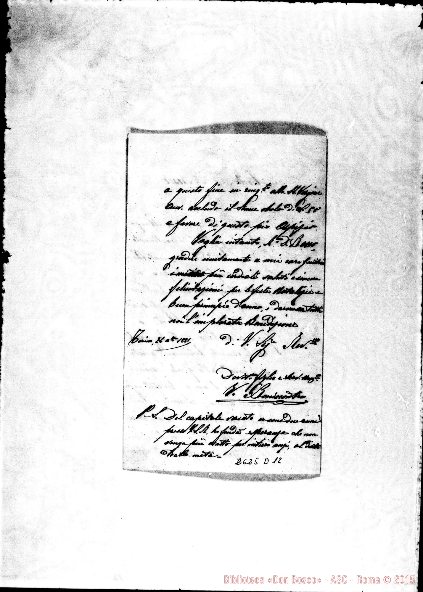 Fotogramma D 12 — Boniscontro - D. Bosco. Torino, 24-12-1881. Autogr. Bosco E Rua