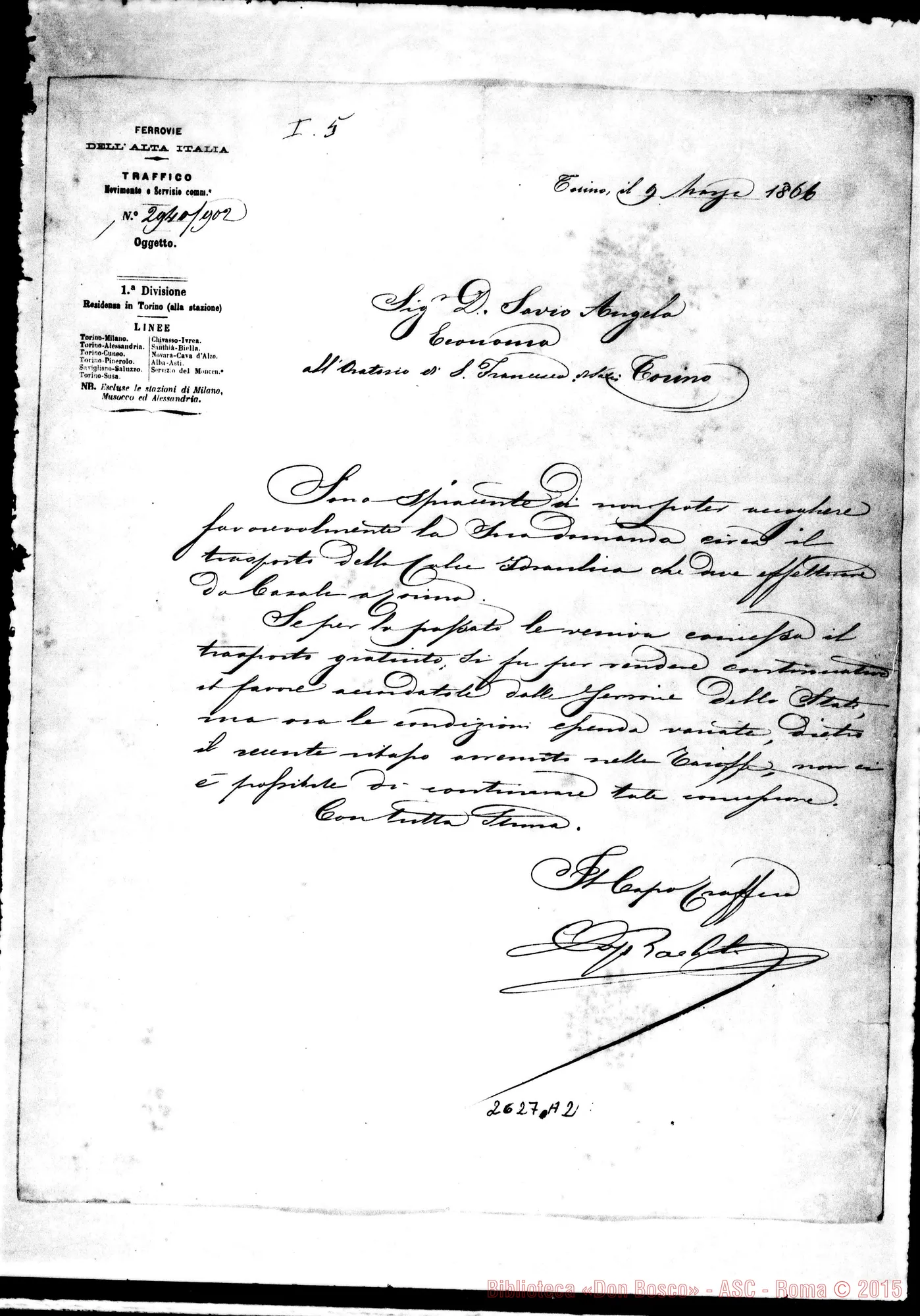 Fotogramma A 2 — 1866: 9-03 Ferrovie Alta Italia: Bachelet - Savio A.