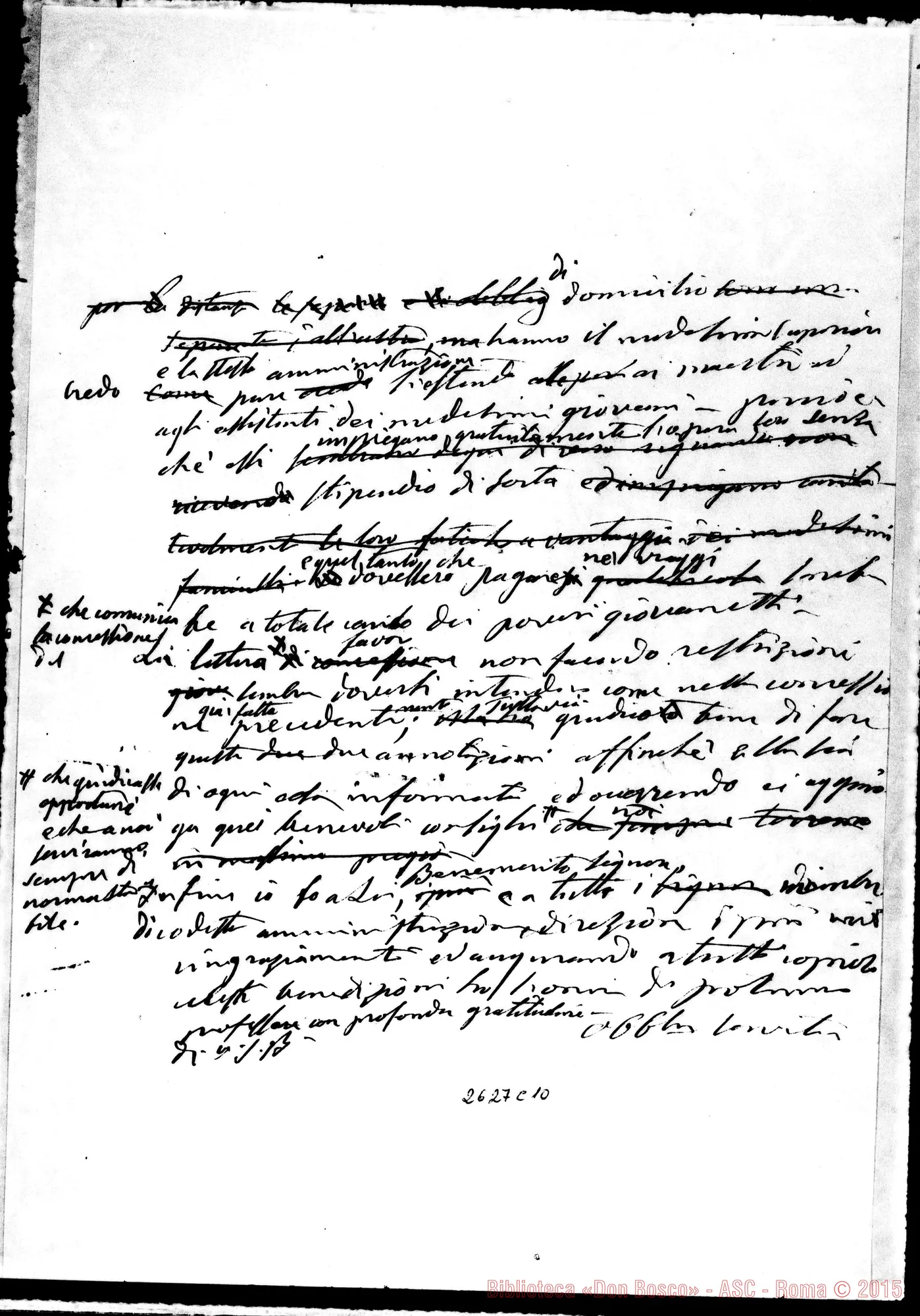 Fotogramma C 10 — D. Bosco - Direttore Generale. Minuta ms. autogr. Bosco