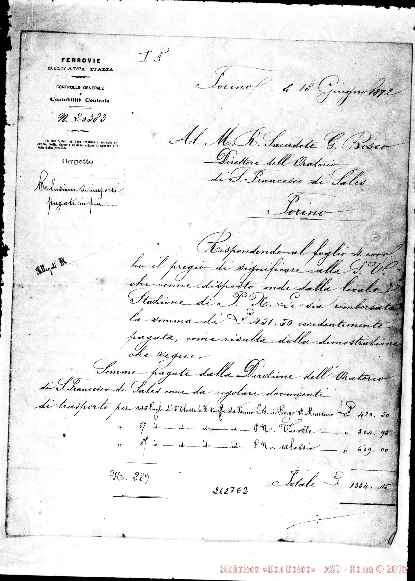 Fotogramma E 2 — 18-06 Ferrovie Alta Italia: Capo Controllo Contab. - D. Bosco. Autogr. Rua