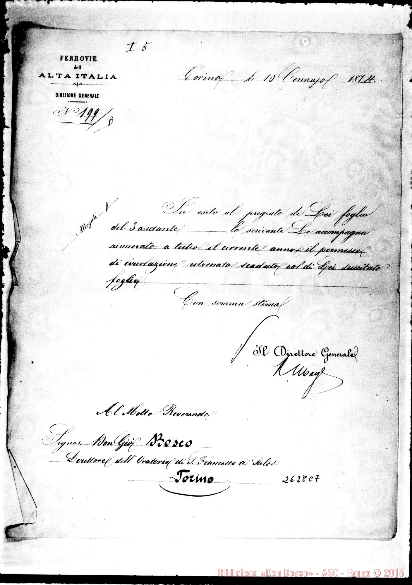 Fotogramma C 7 — 1874: 10-01 Ferrovie Alta Italia: Direzione Generale - D. Bosco