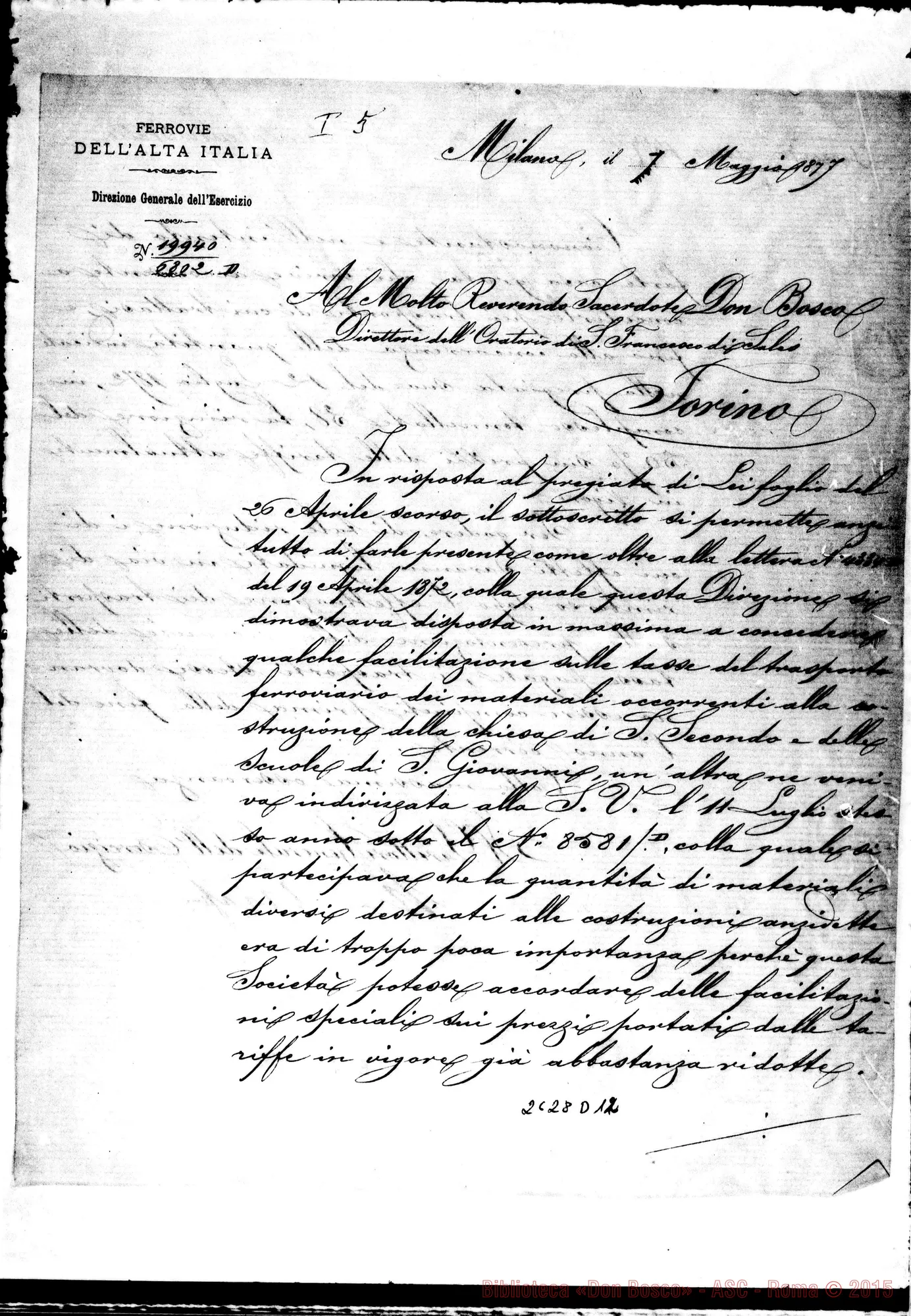 Fotogramma D 12 — 1877: 7-05 Ferrovie Alta Italia: Dirett.Gen. deirEsercizio - D. Bosco