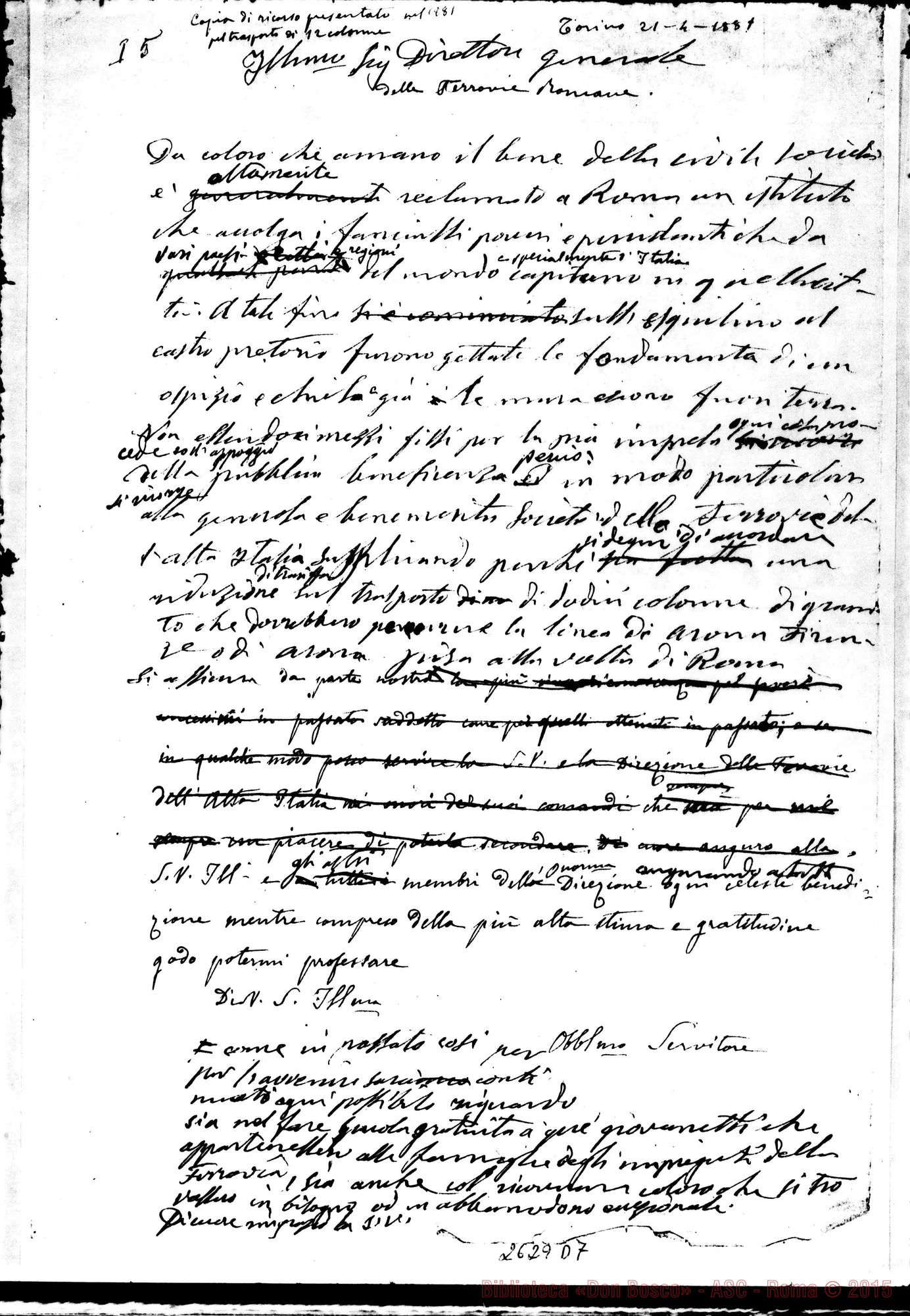 Fotogramma D 7 — 21-04 A Direttore delle Ferr. Romane: Minuta ms. autogr. Bosco con autografi Rua