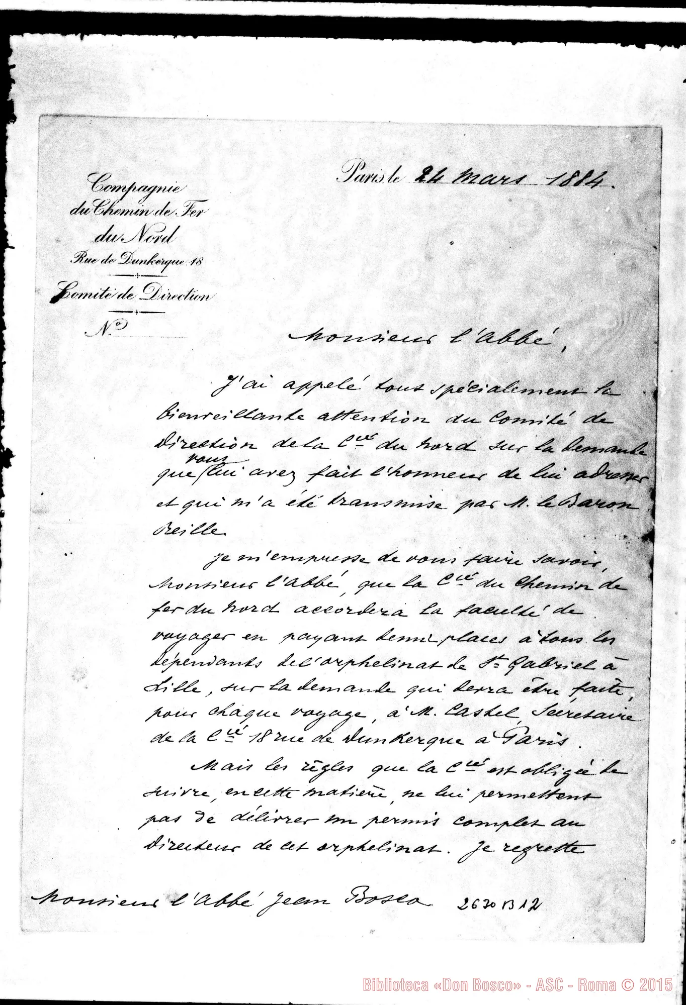 Fotogramma B 12 — 24-03 Chemin de Fer du Nord: Amministratore - Mons. L’Abbé
