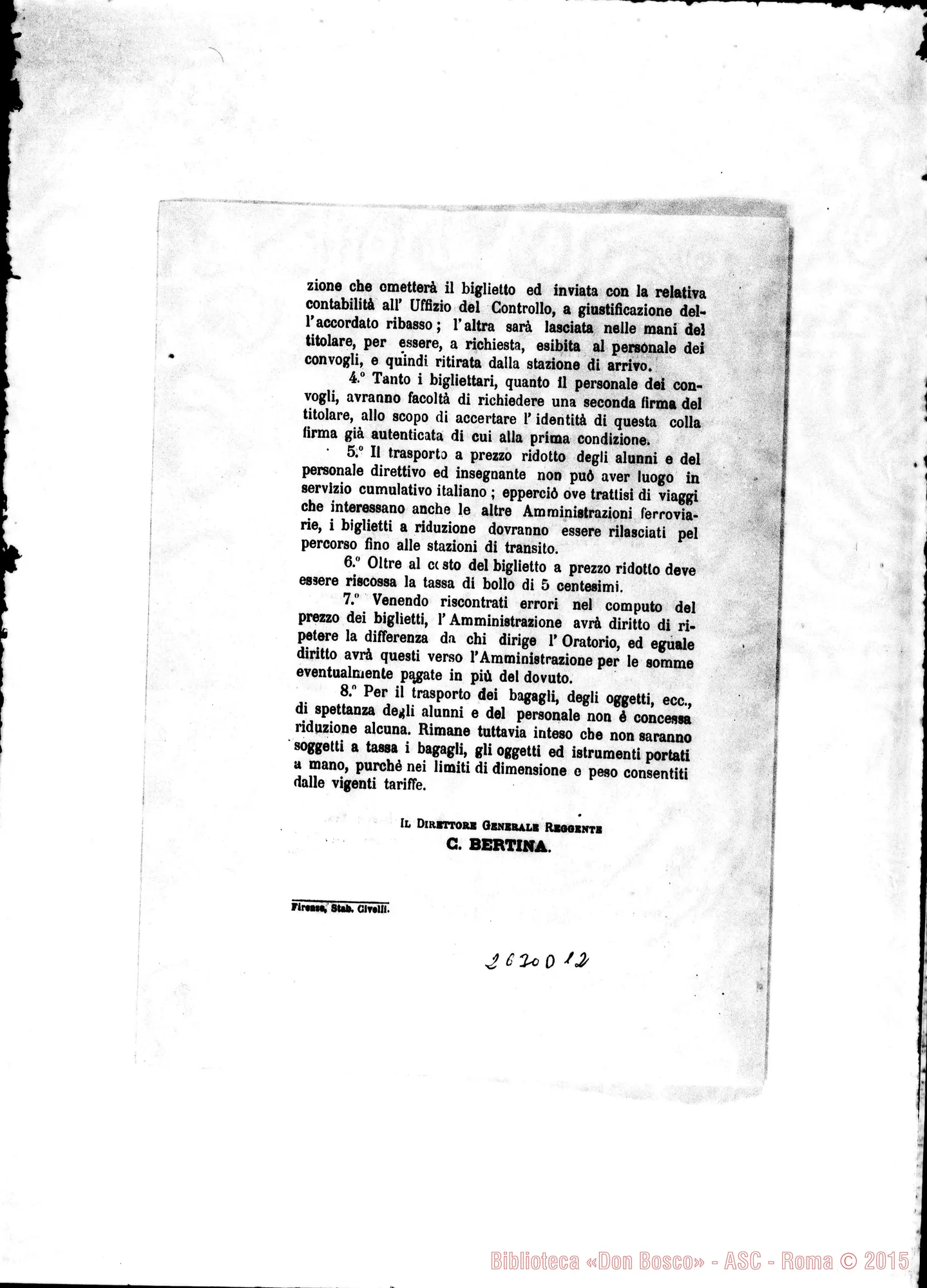 Fotogramma D 12 — 10-07 Strade Ferrate Romane: Ordine di Servizio N.44-1884 Stampato