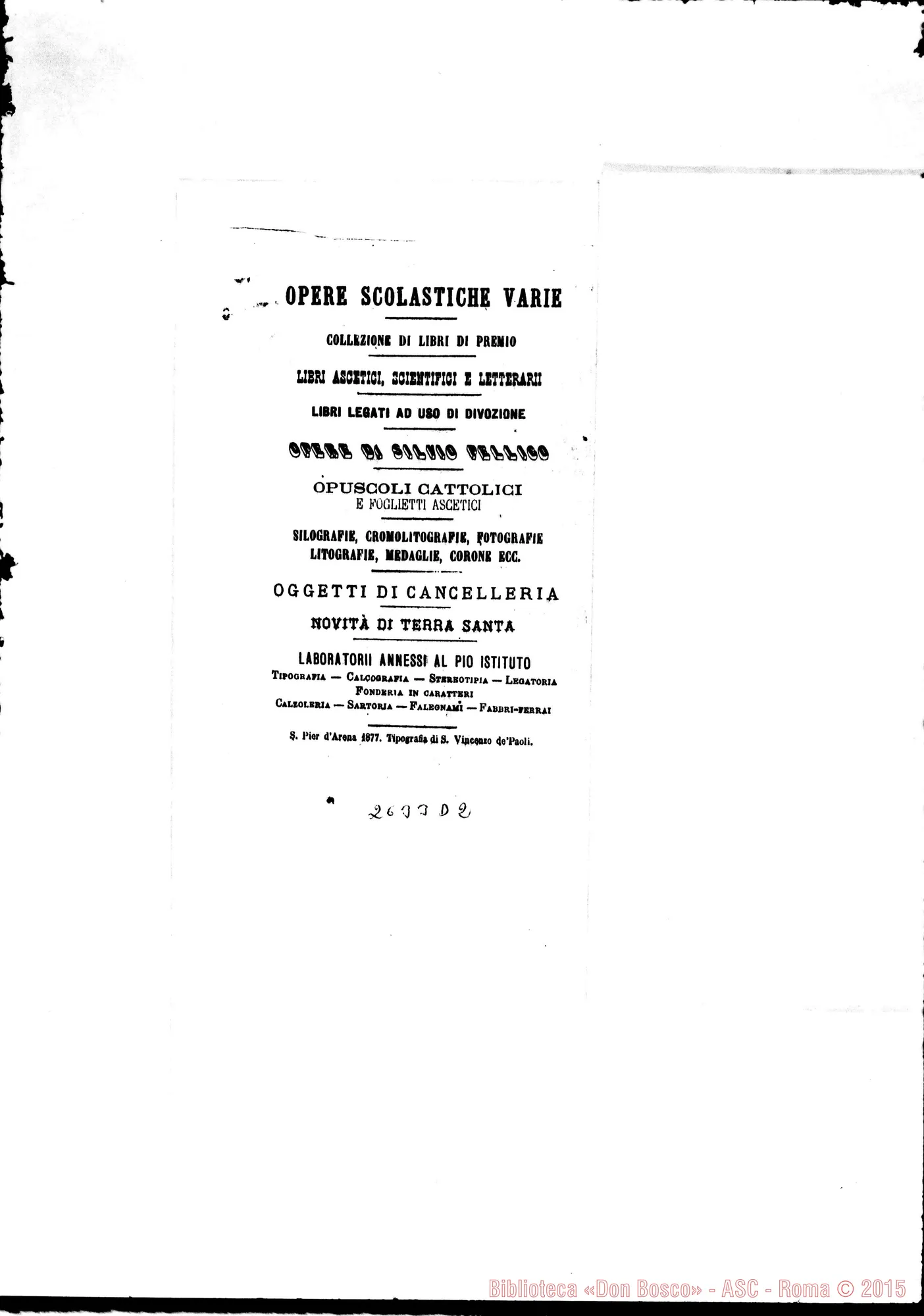 Fotogramma D 2 — Libreria Salesiana di Sampierdarena. Circolare stampata. 1877