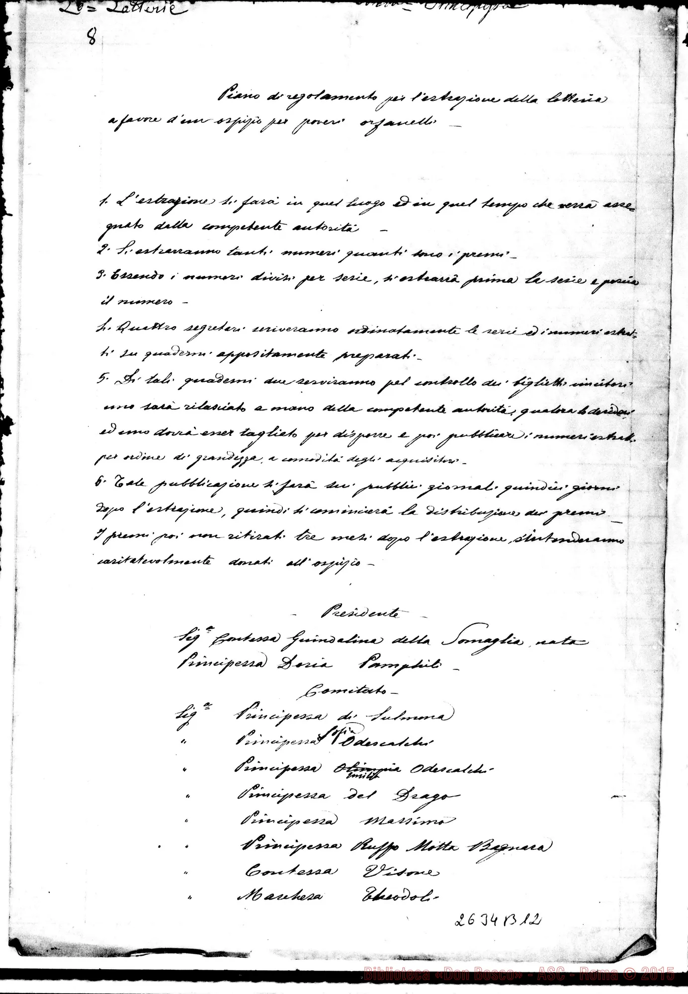 Fotogramma B 12 — Piano di Regolamento per l’estrazione. 1884