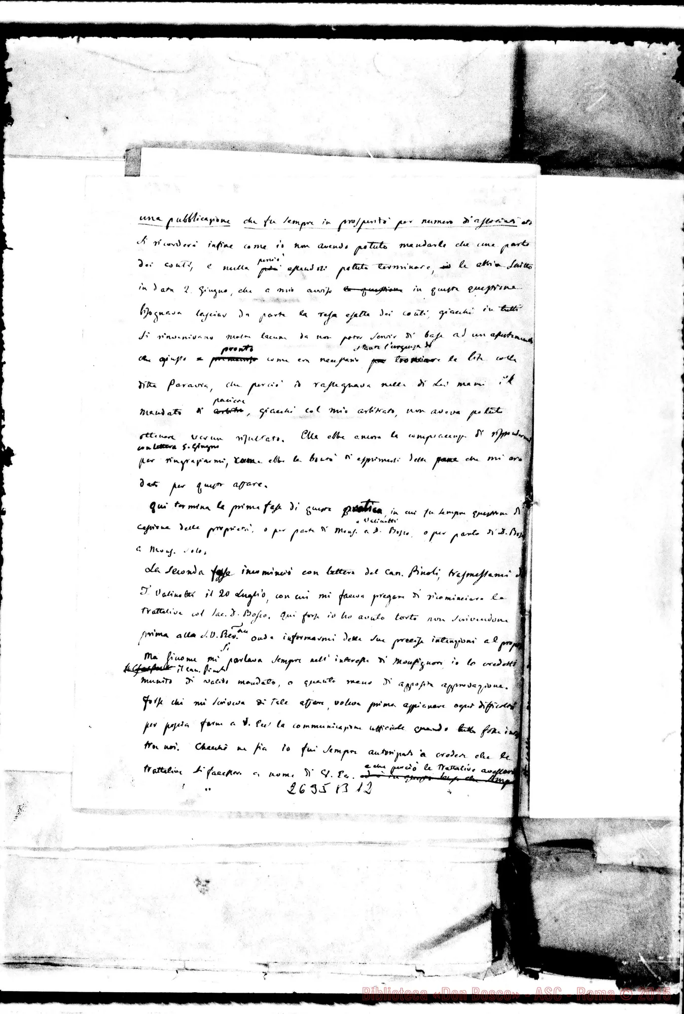 Fotogramma B 12 — Minuta di lettera A Mons.Vesc. d’Ivrea. Torino, 3-04-1867