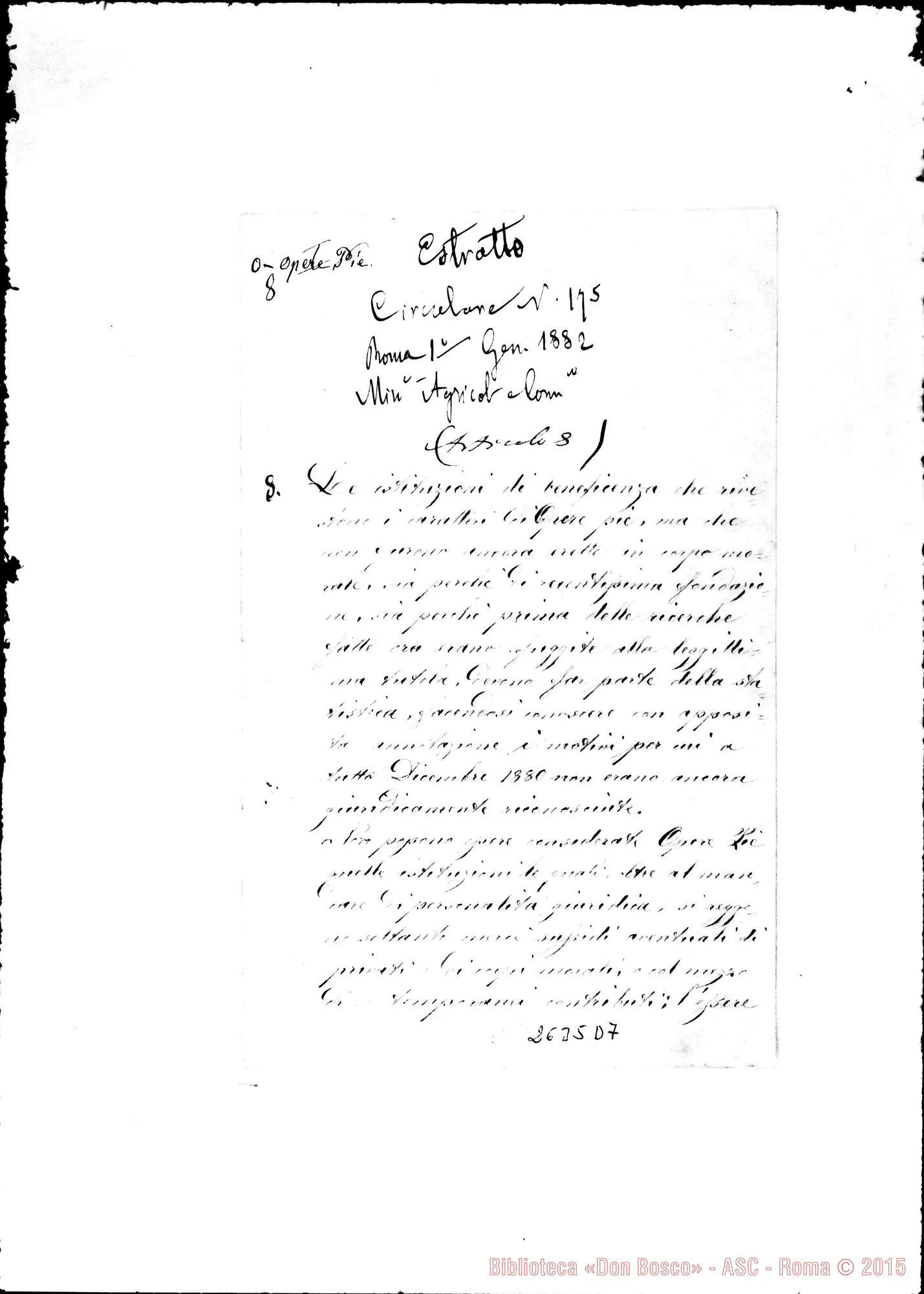 Fotogramma D 7 — 1882 Circolare N.175. Roma, 1-01. Copia.