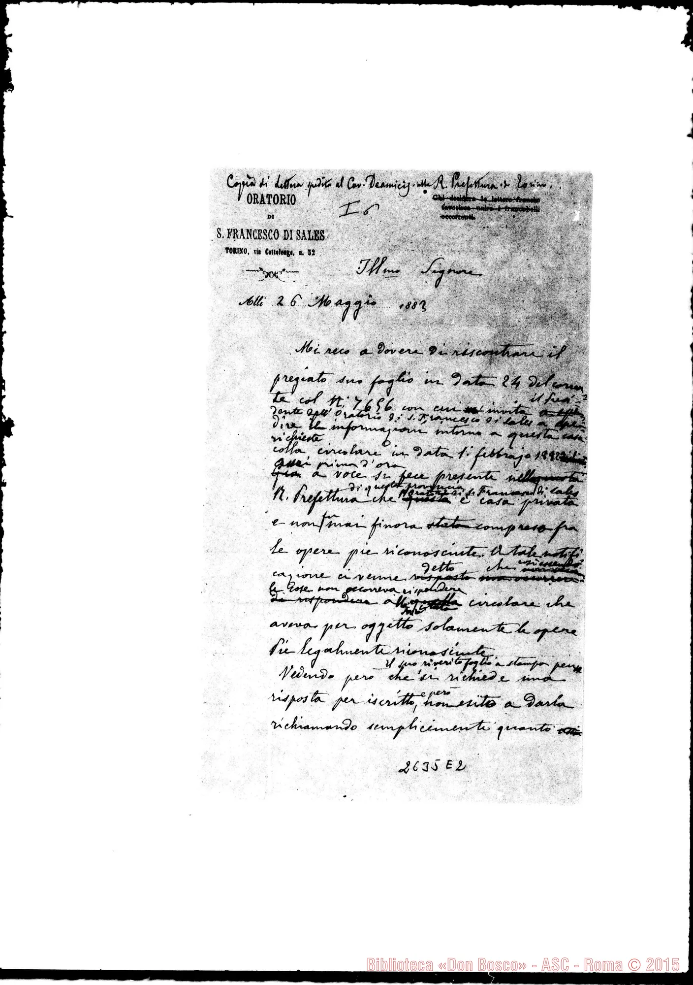 Fotogramma E 2 — A De Amicis: minuta di lettera ms. autogr. Rua, il 26-05