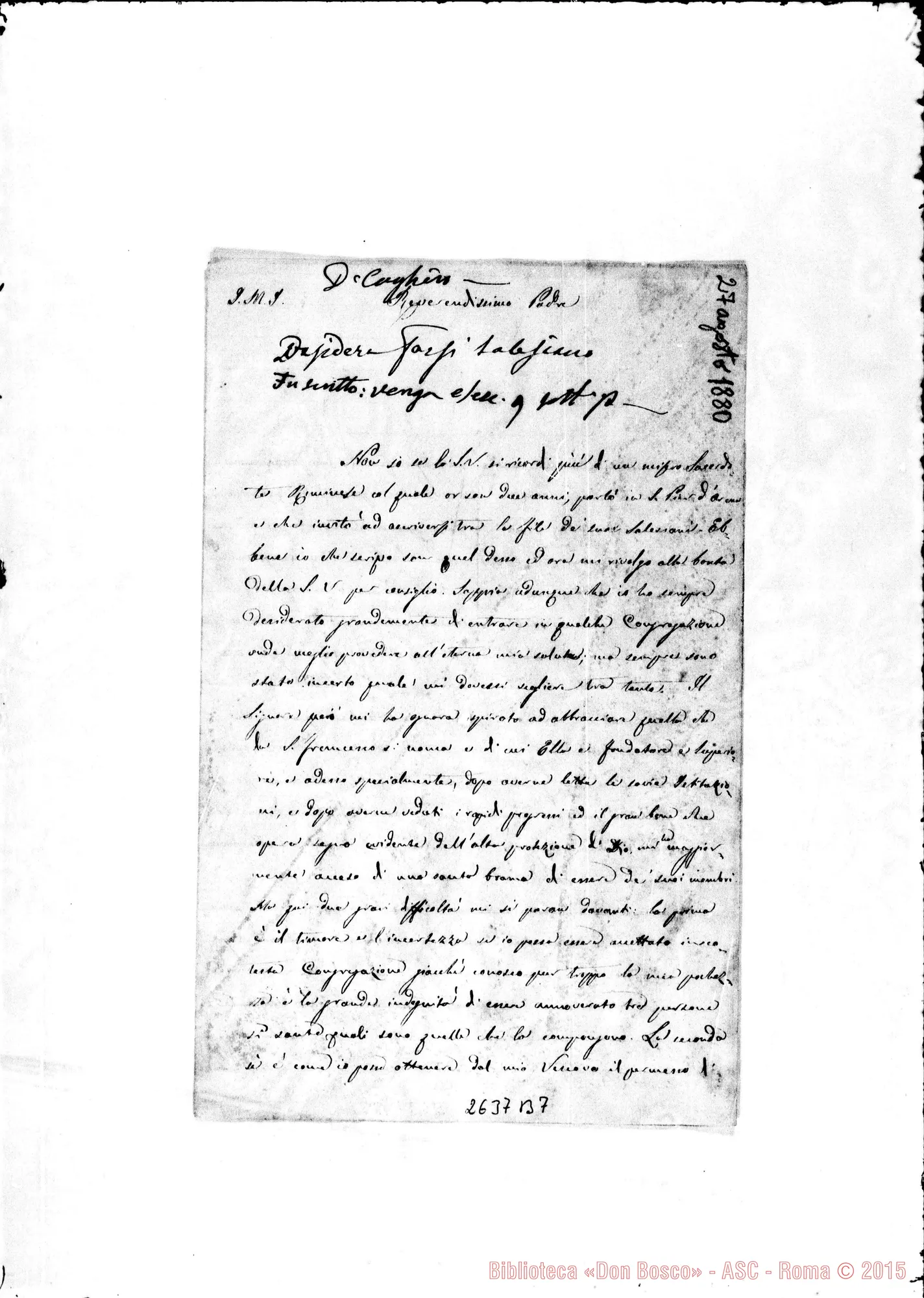 Fotogramma B 7 — Bianchi Eugenio, sac.. Rimini, 27-08-1880. Autogr. Bosco