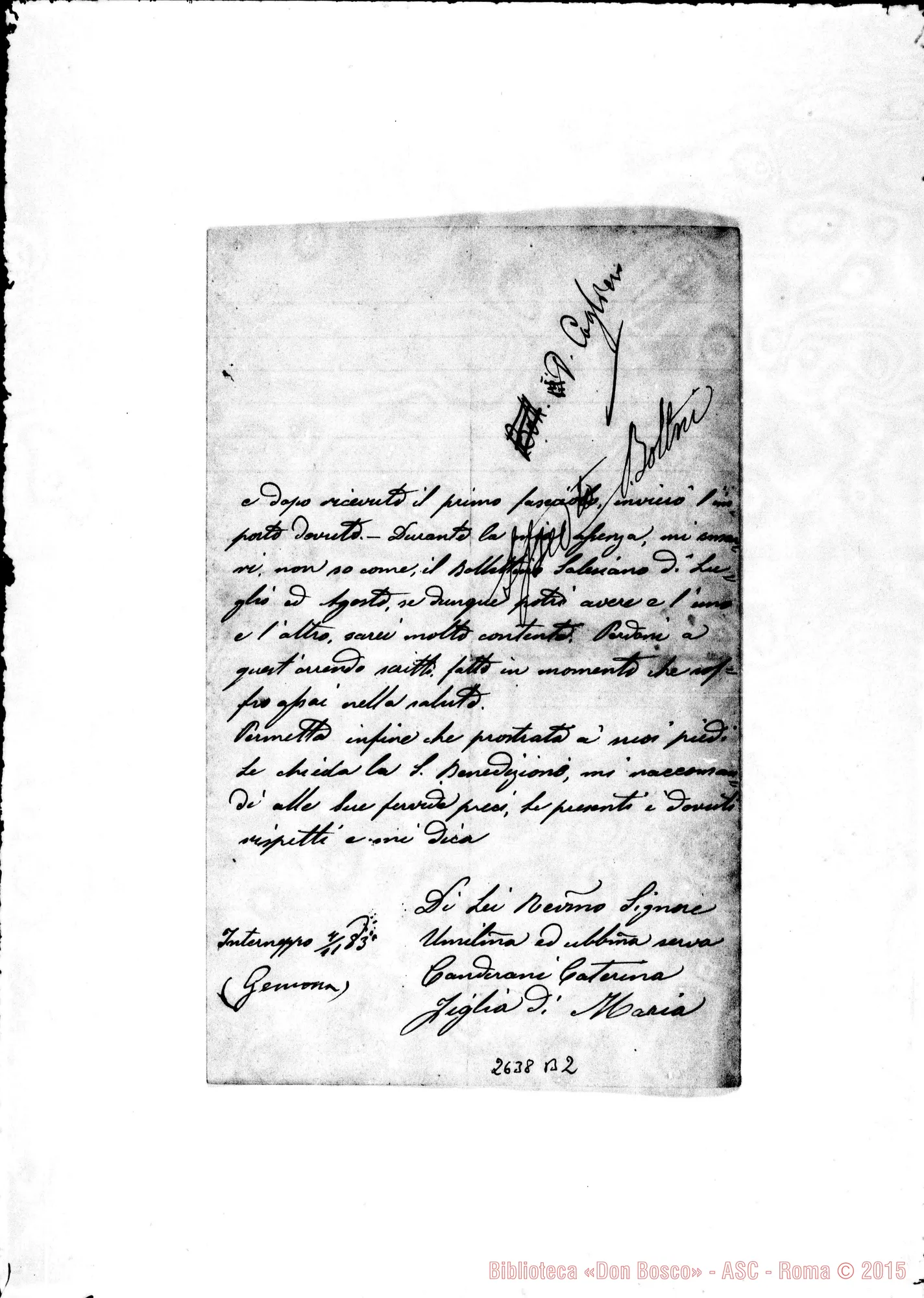 Fotogramma B 2 — Canderani Caterina, maestra. Interneppo, 7-11-1883