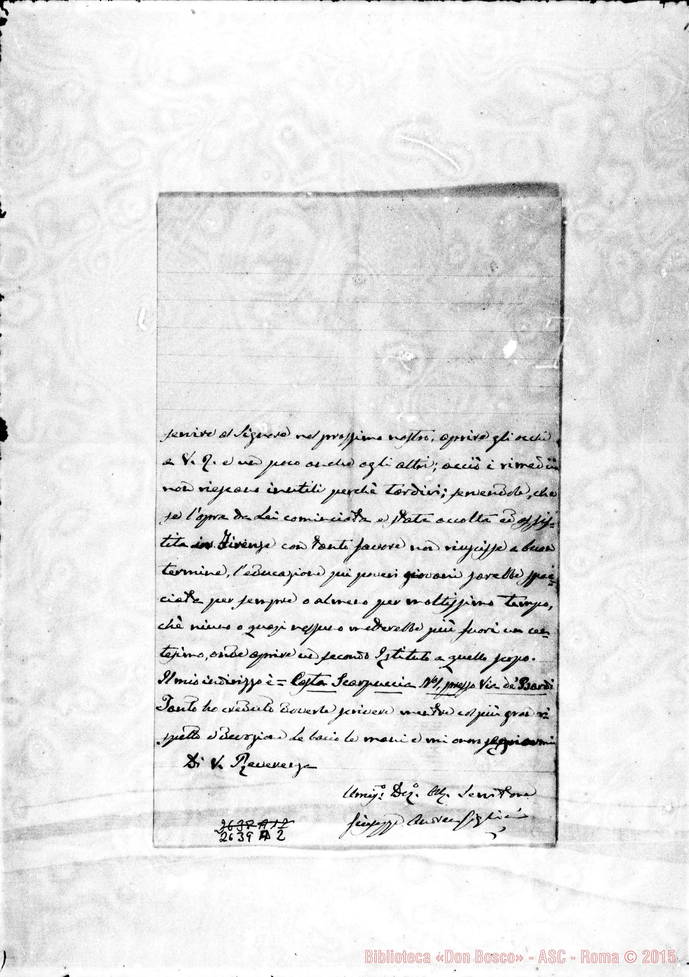 Fotogramma A 2 — Figlini Giuseppe Andrea. Firnze, 6-10-1883. Autogr. Bosco