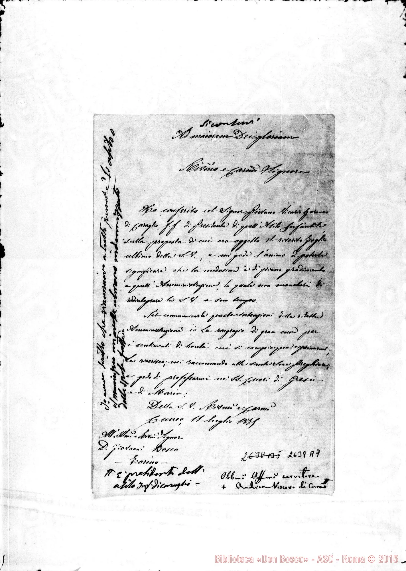 Fotogramma A 7 — Formica Andrea, vesc. di Cuneo, 1’ 11-07-1875. Autogr. Bosco