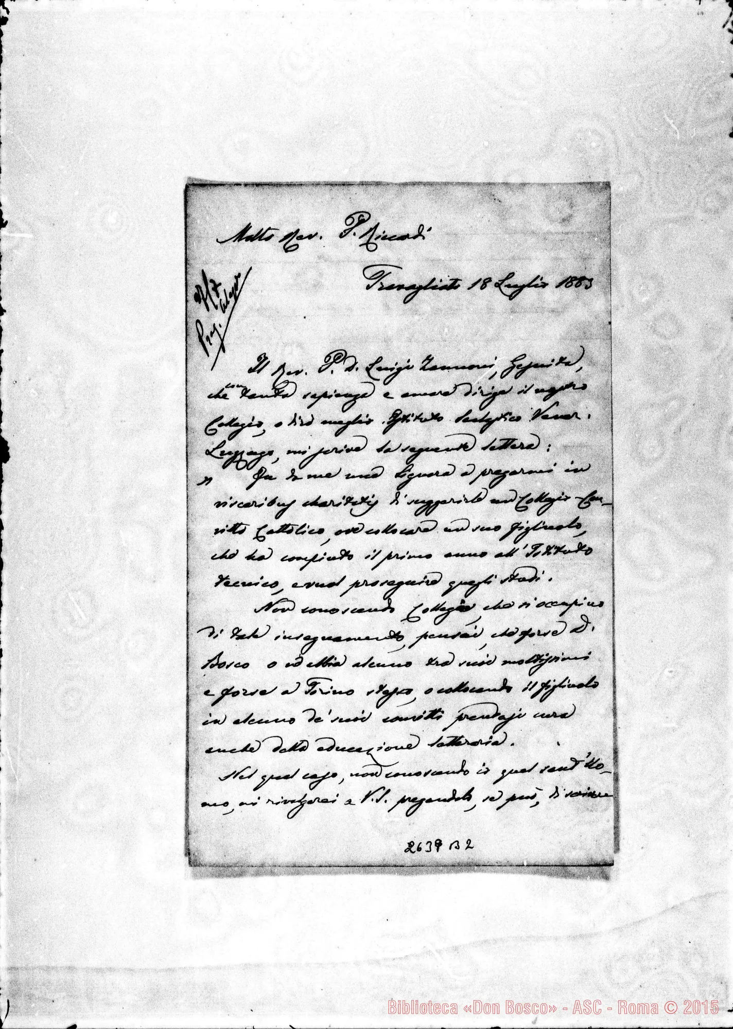 Fotogramma B 2 — Mej Andrea - Don Riccardi, segr. di D. Rua. Travagliato, 18-07-1883