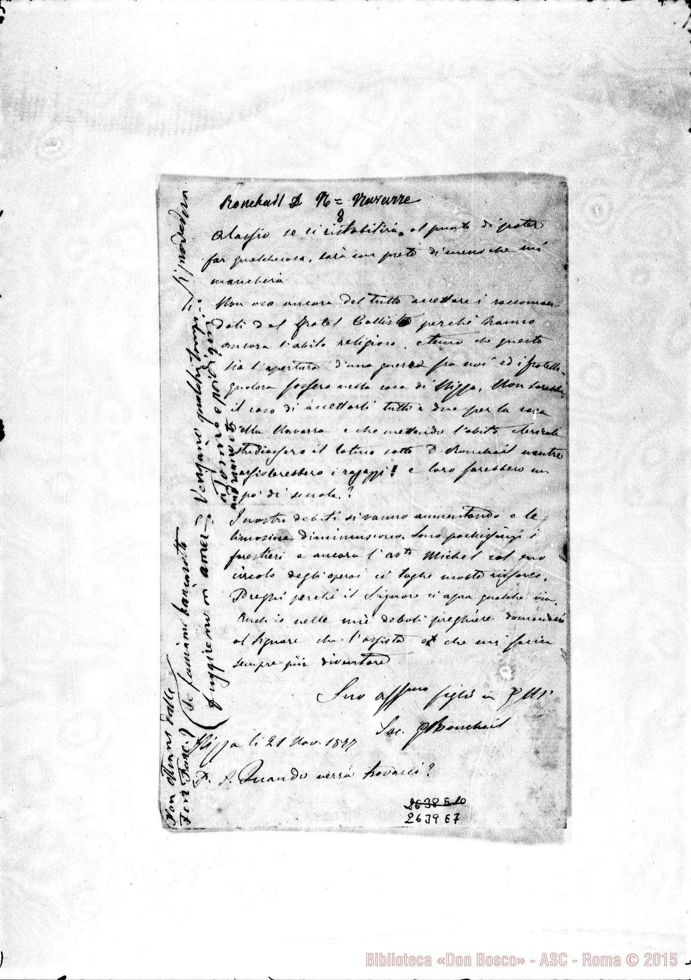 Fotogramma E 7 — Ronchail Giuseppe, SDB. Nizza Mar., 21-11-1877. Autogr. Bosco