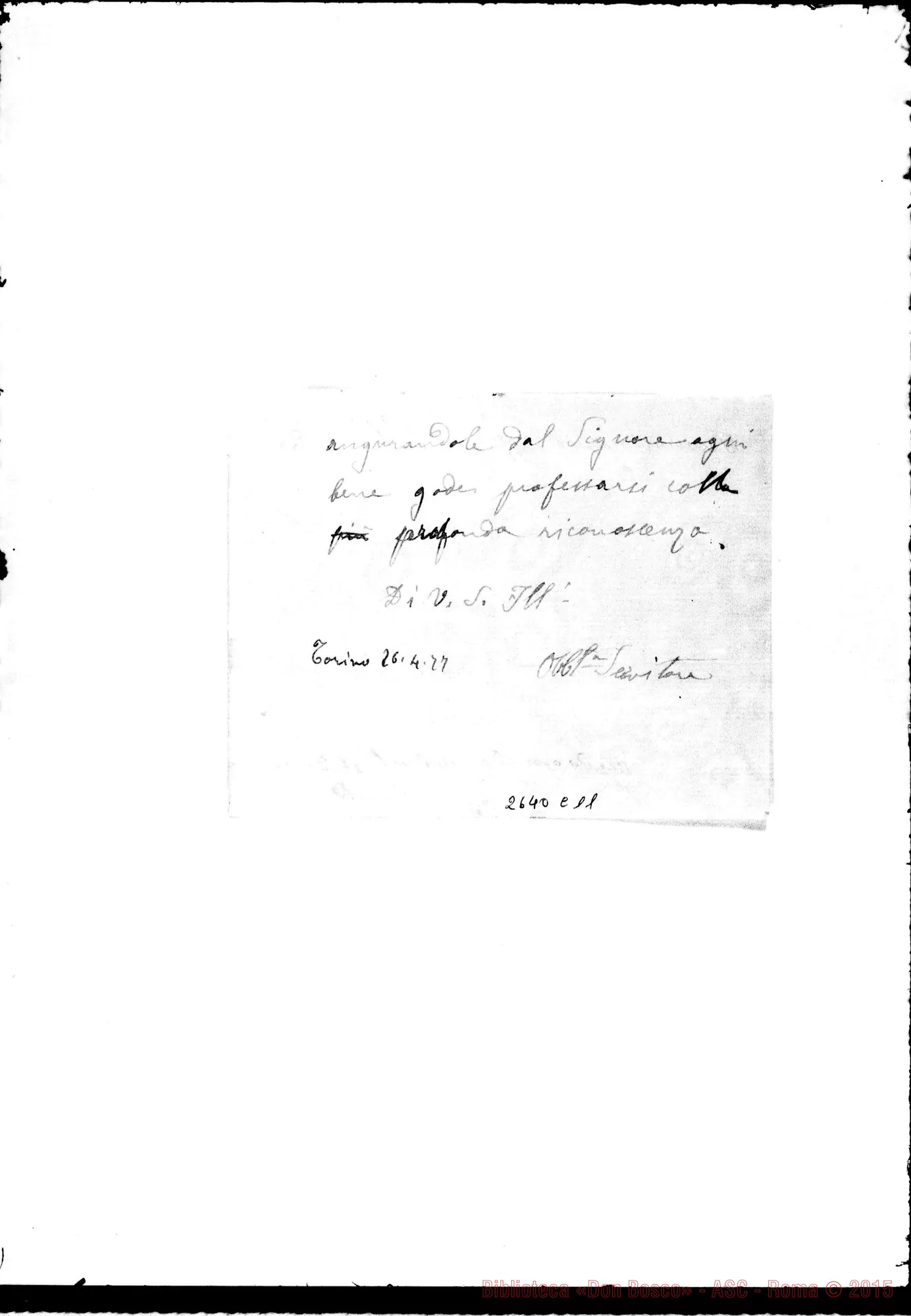 Fotogramma C 11 — Ill.mo Sig. Direttore. Torino, 26-04-1877. Ms. Autogr. Rua con correz. autogr. Bosco