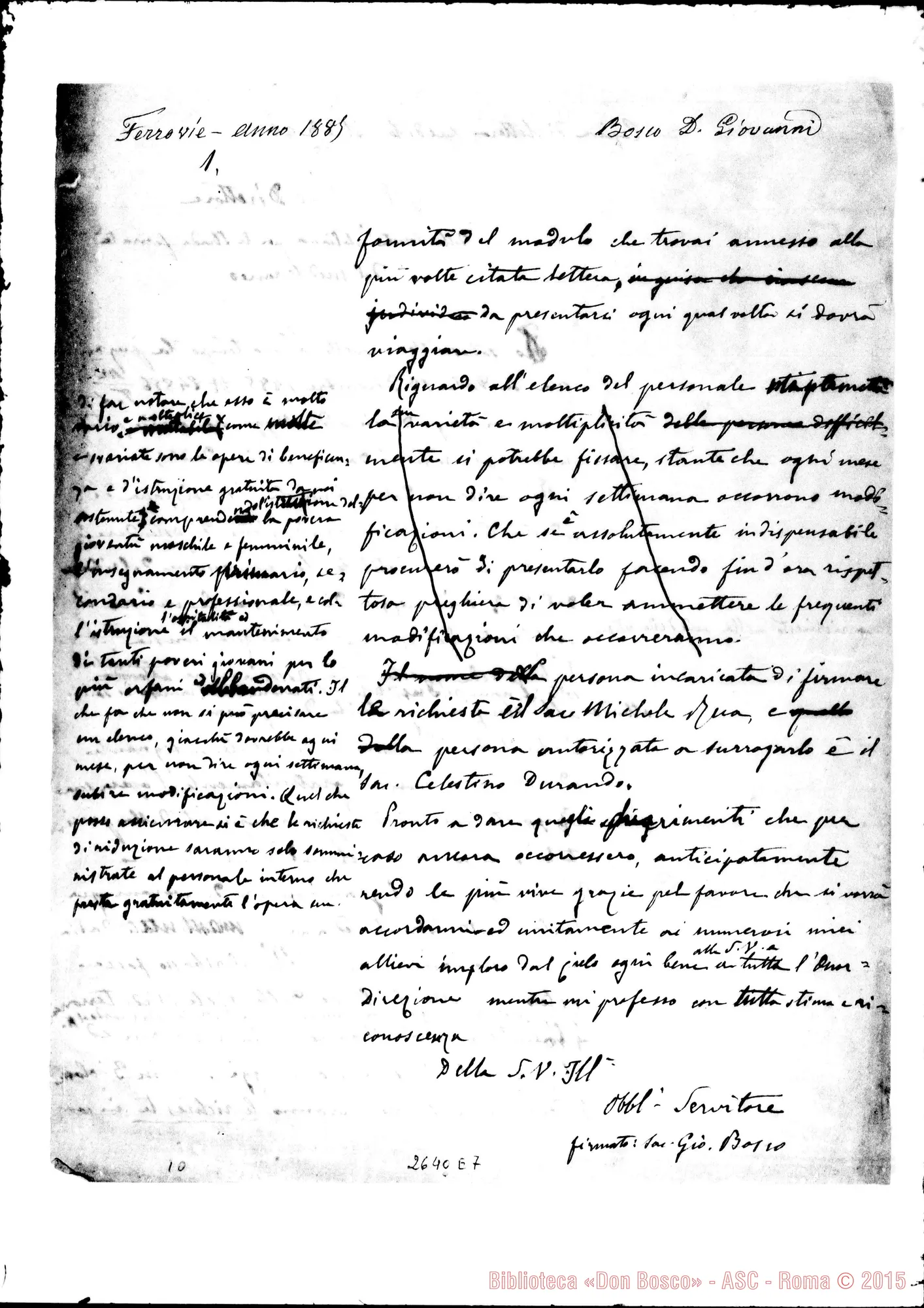 Fotogramma E 7 — Dirett. delle Ferrovie del Mediterraneo. Torino, 28-12-1885. Minuta ms. autogr. Rua