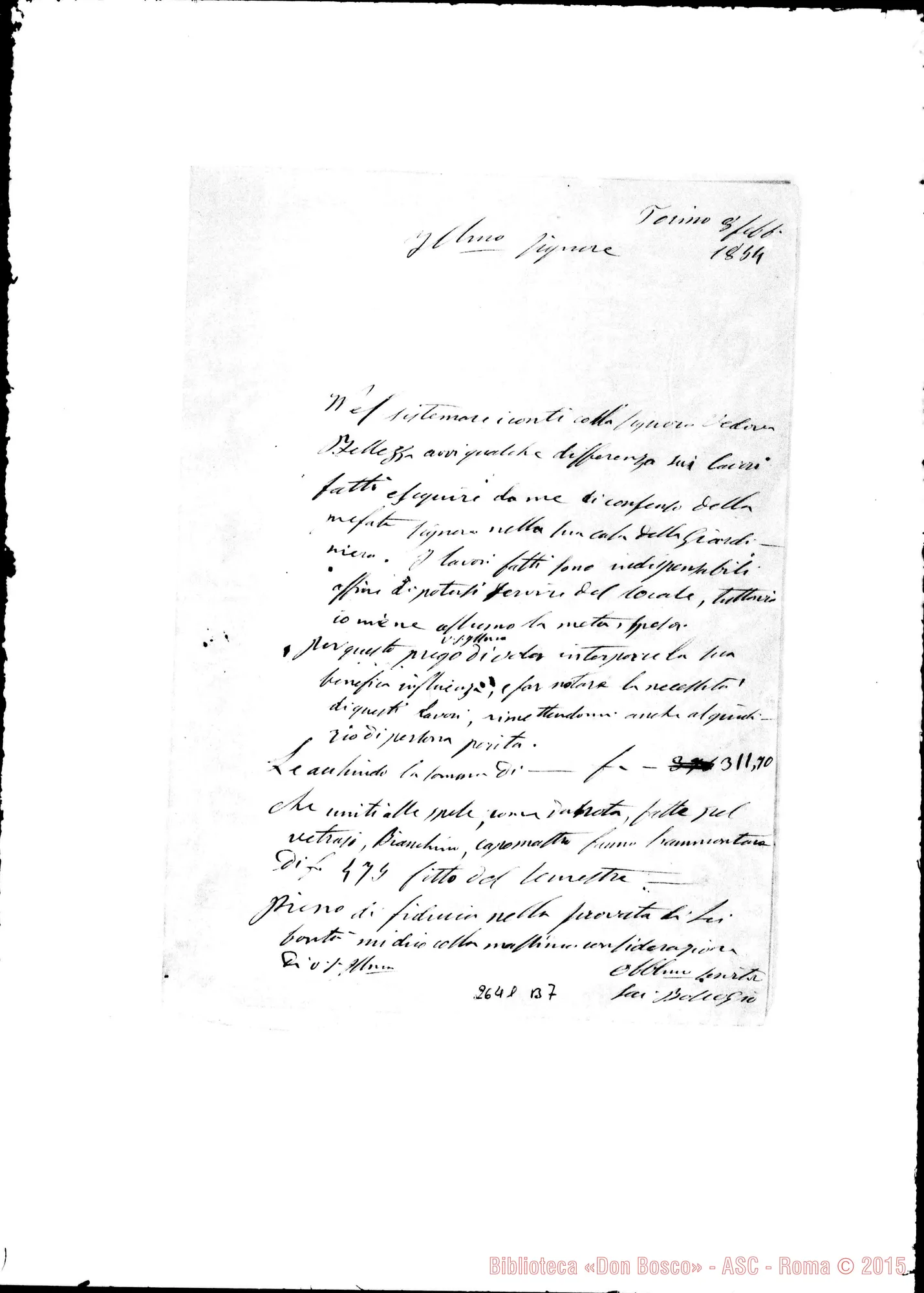 Fotogramma B 7 — Baldvoli Vincenzo. Torino, 8-02-1854 (Casa Bellezza). Quietanza allegata