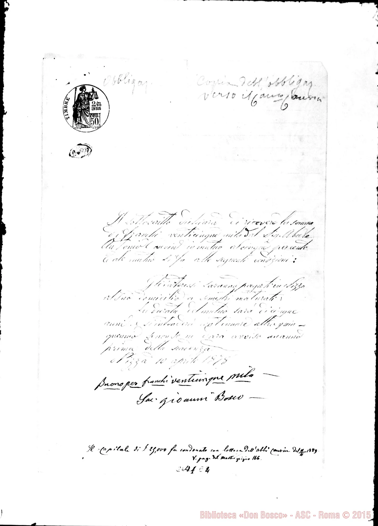 Fotogramma E 4 — Couvin Antonio, abate. Nizza, 10-04-1878. Dichiarazione di D. Bosco