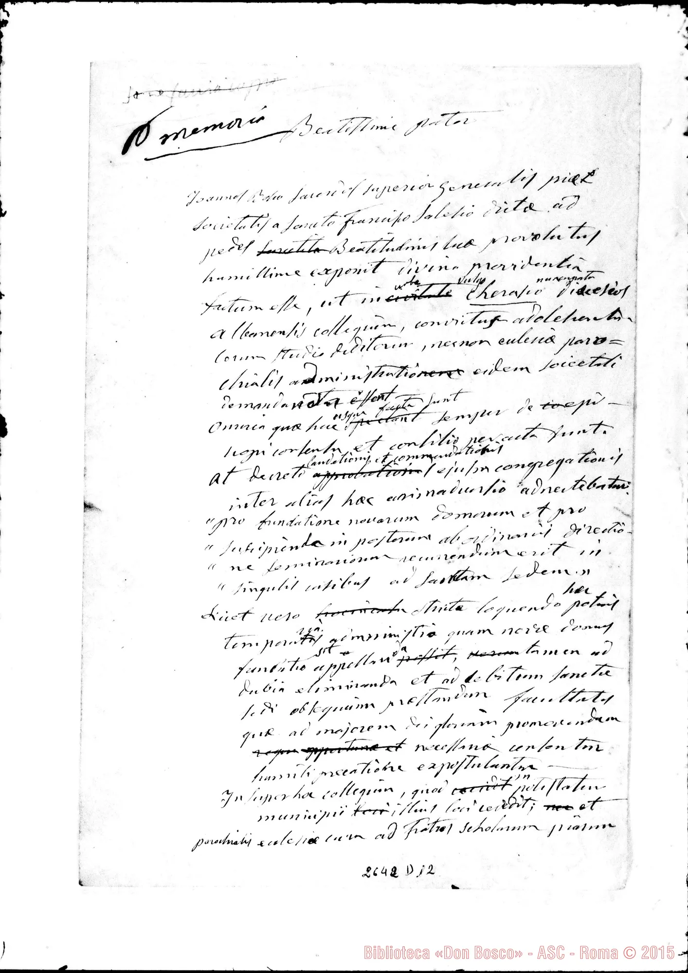 Fotogramma D 12 — Pio IX. Cherasco, 3-09-1869. Promemoria