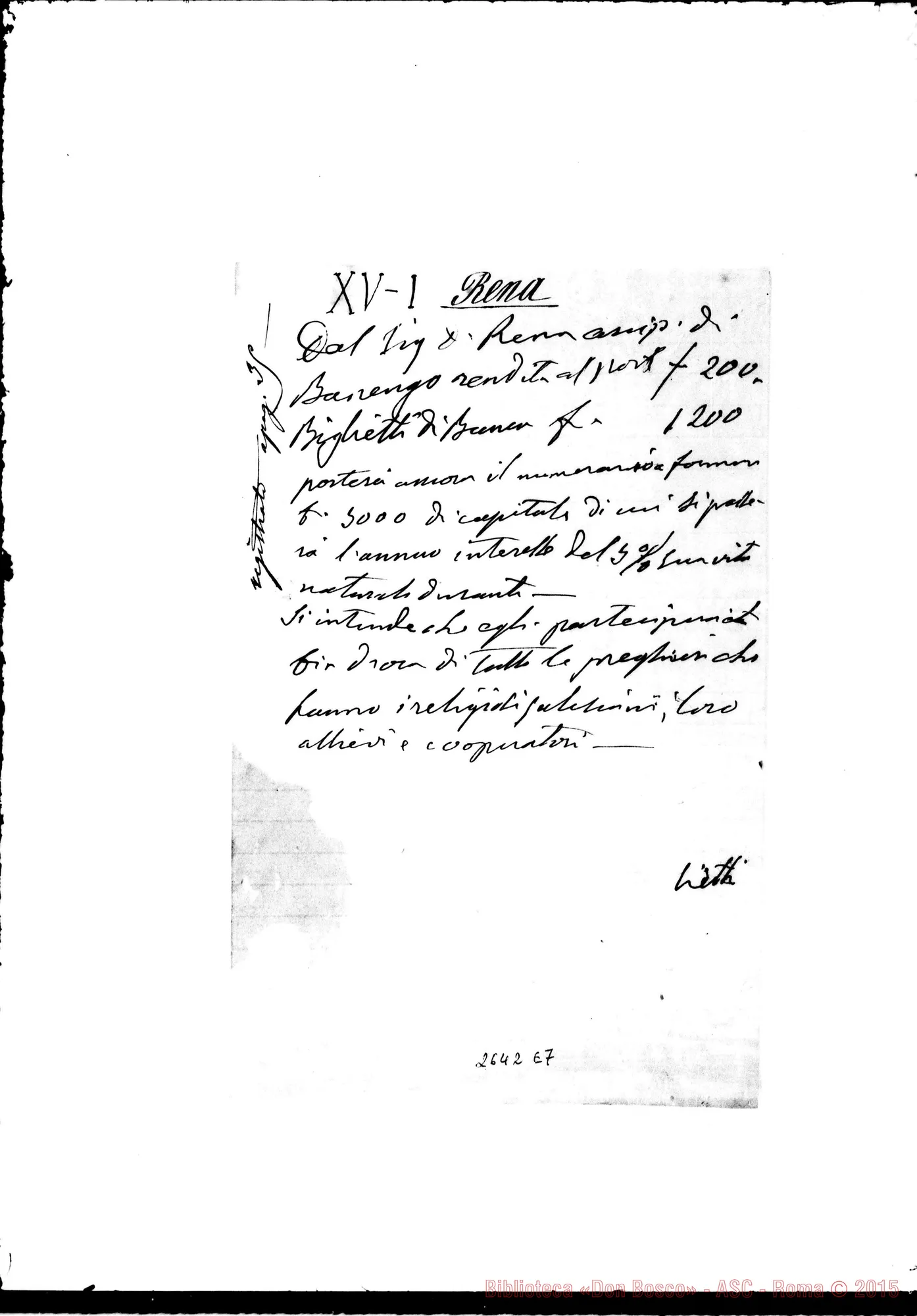 Fotogramma E 7 — Rena Don Luigi. Torino, 1880. Dichiarazione di D.Bosco