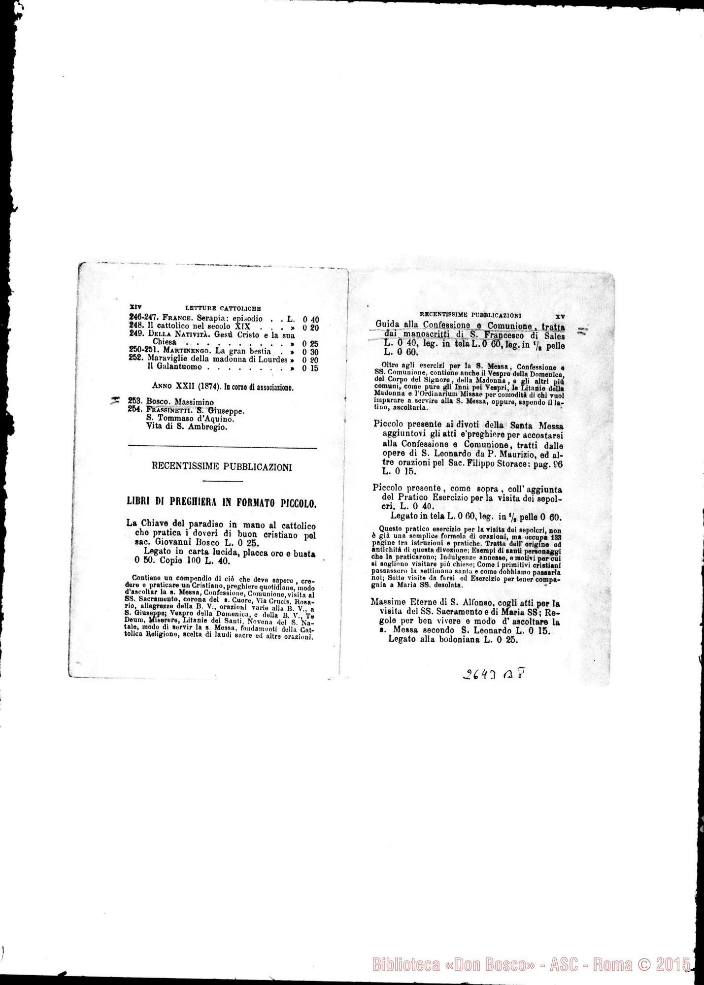 Fotogramma B 8 — Letture Cattoliche: piano d’associazione. Anno 1874. Stampato