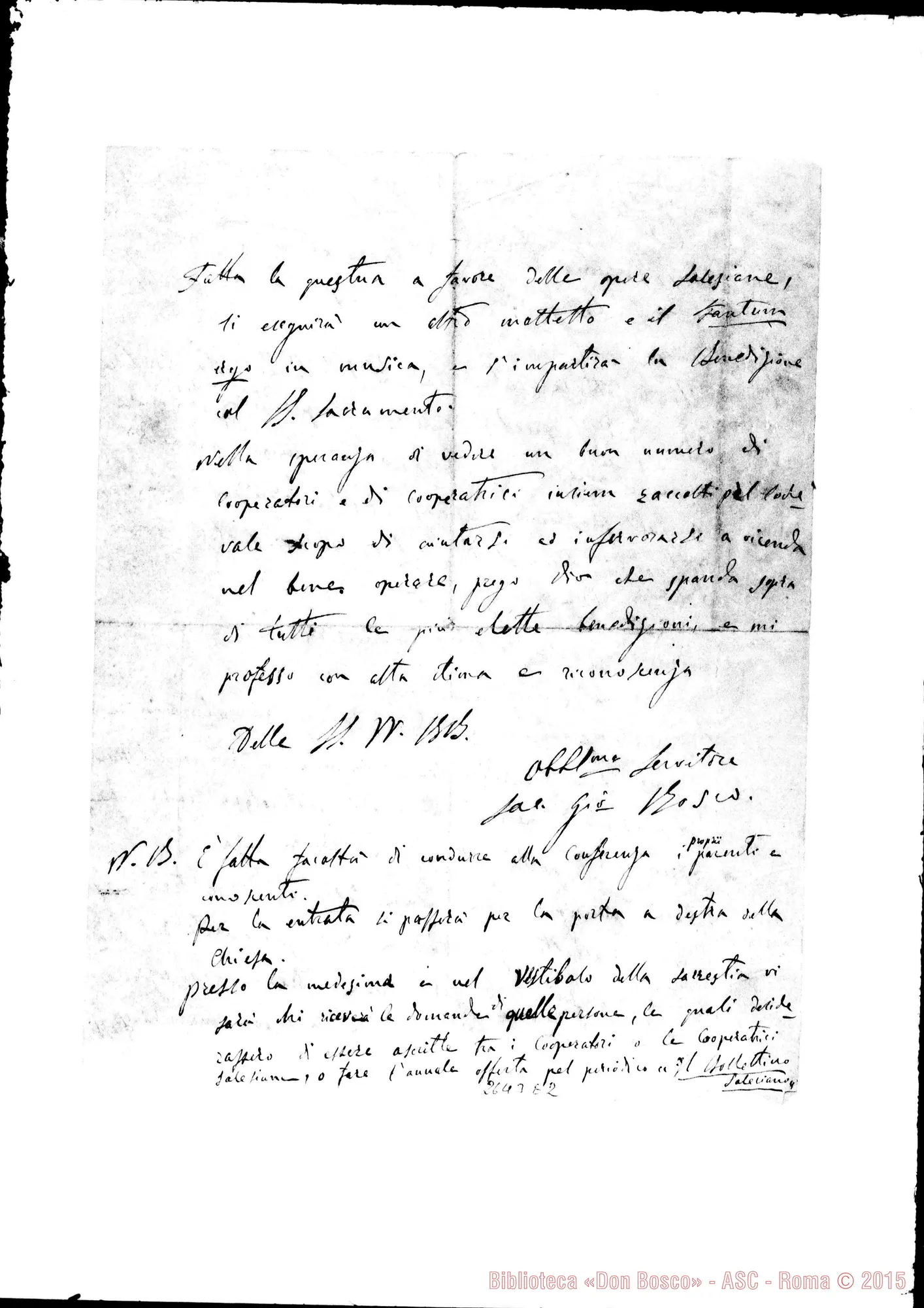 Fotogramma E 2 — Conferenza ai Cooperatori: invito. Ms. di Bonetti E stampato. 28-01-1887
