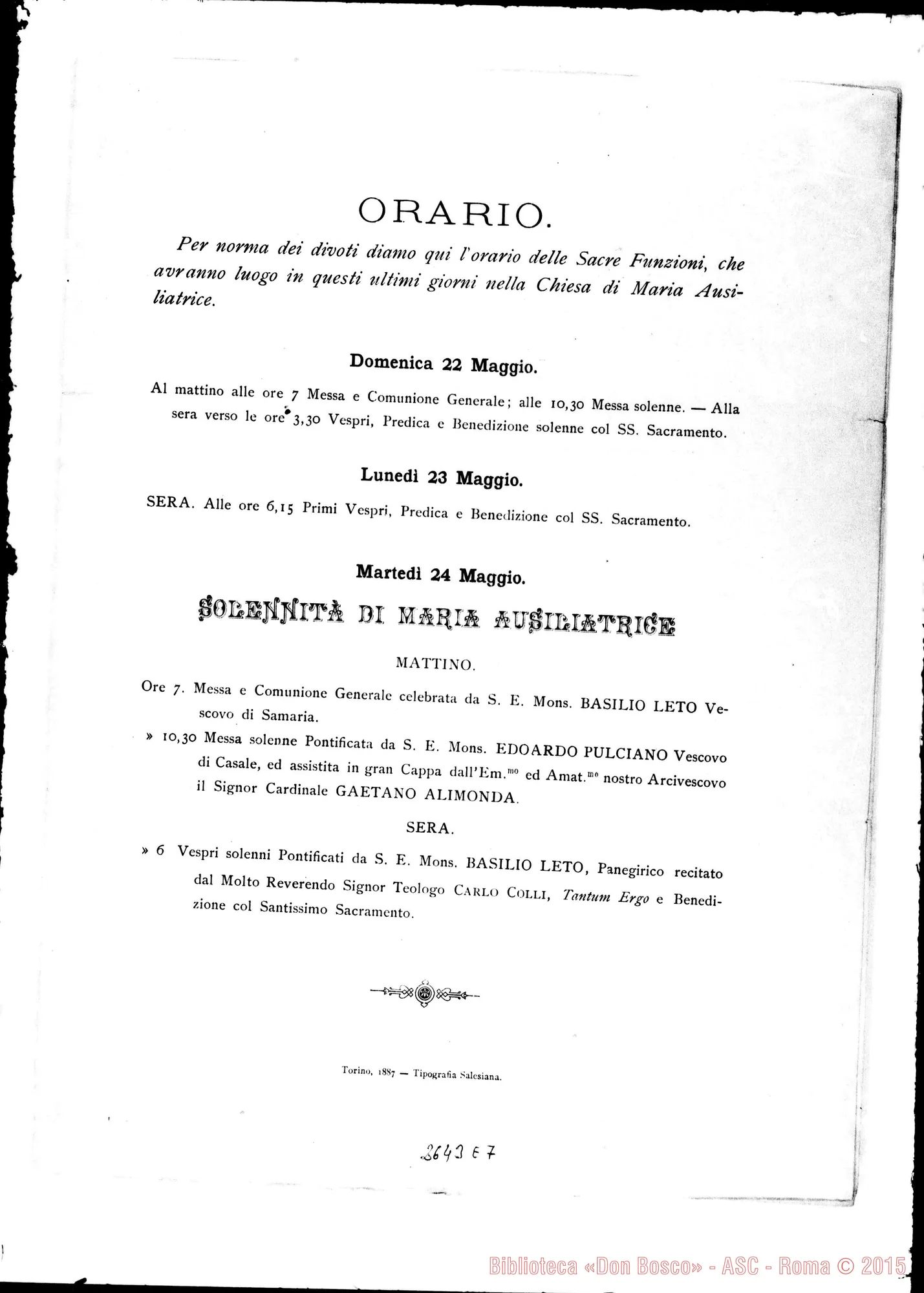 Fotogramma E 7 — Invito alla conferenza. Torino, 20-05-1887. Stampato