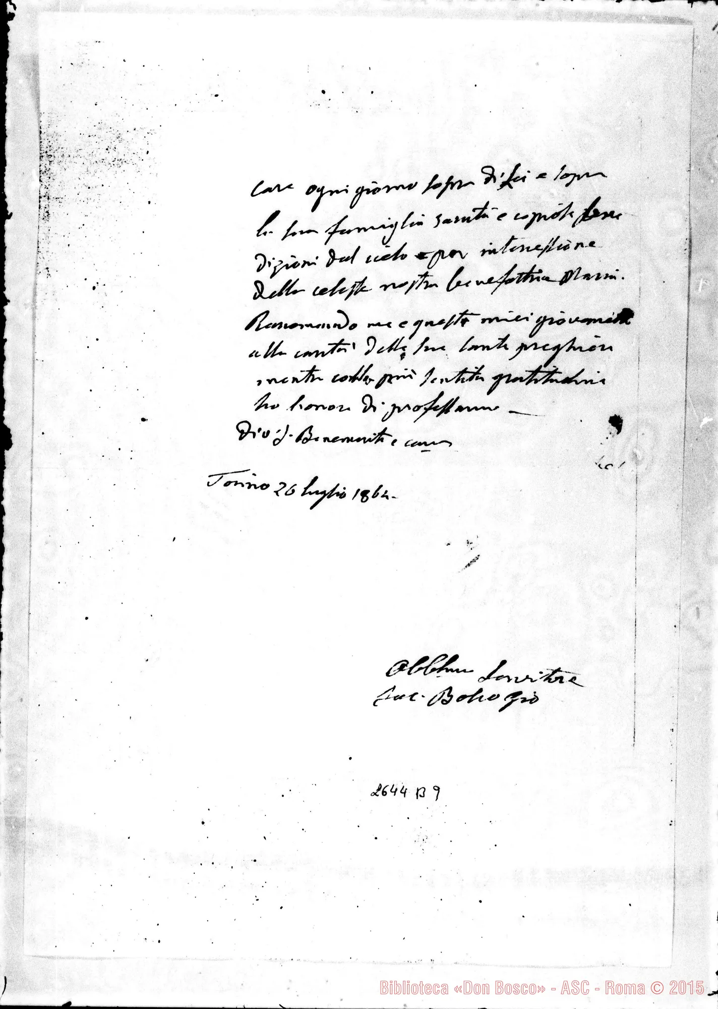 Fotogramma B 9 — Agliano G.L., parroco. Torino, 23-07-1864