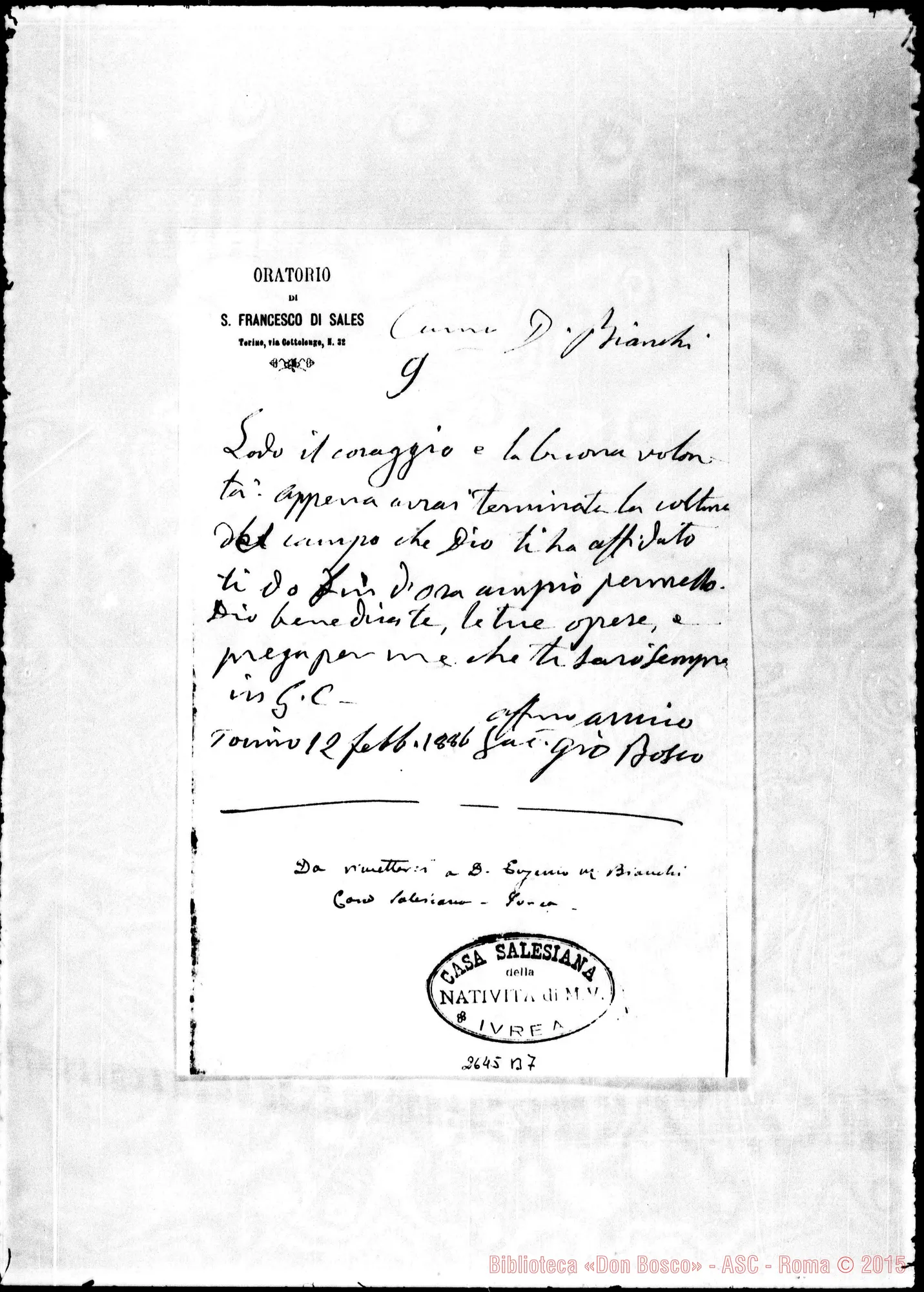 Fotogramma B 7 — Bianchi Eugenio, sac.. Torino, 12-02-1886