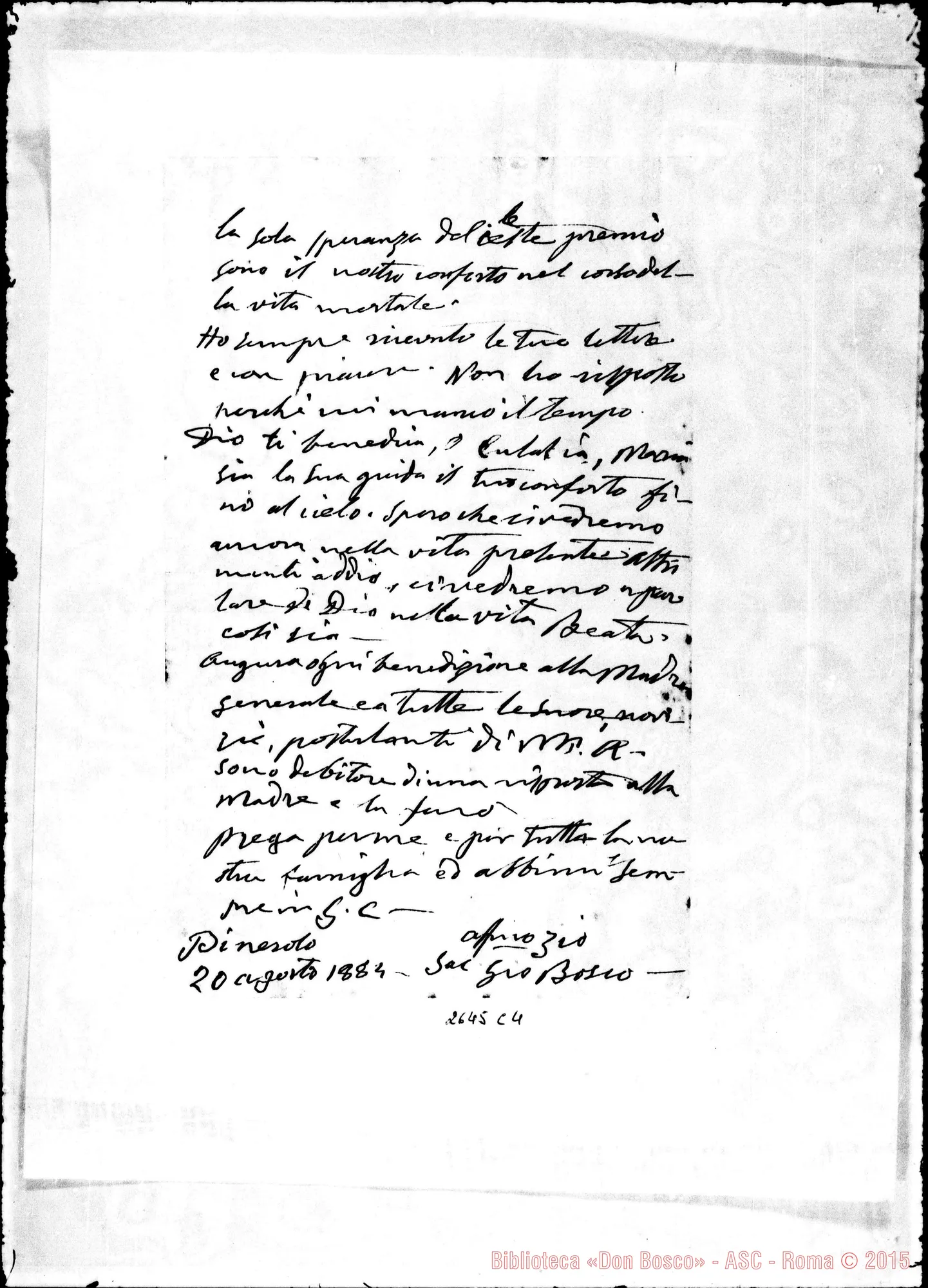 Fotogramma C 4 — Bosco Eulalia (nipote di D. Bosco). Pinerolo, 20-08-1884