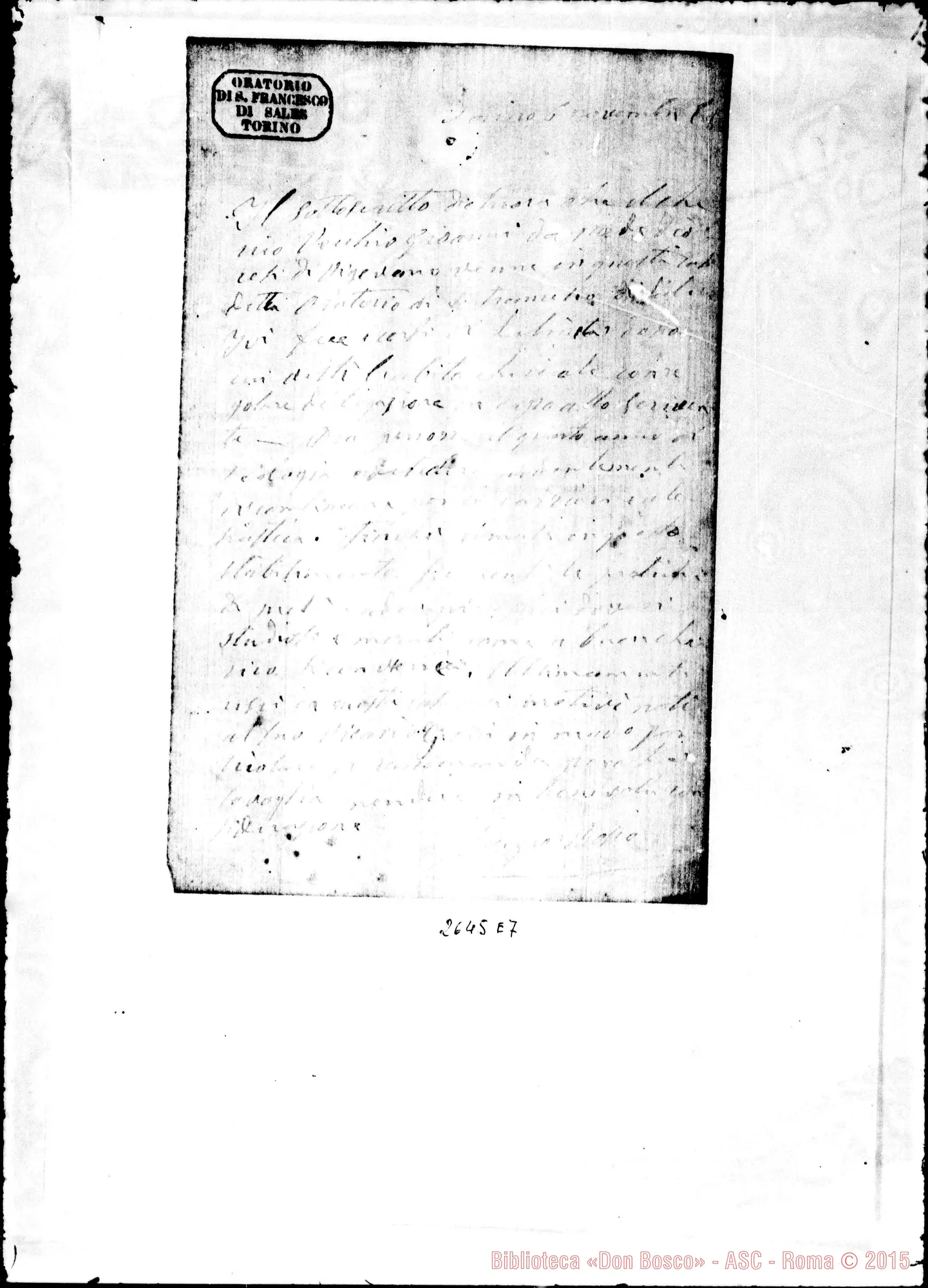 Fotogramma E 7 — Cappelli Vincenzo, Vie.Gen. di Vigevano. Torino, 6-11-1868