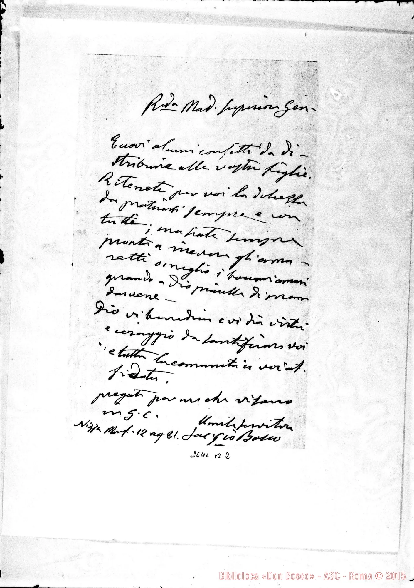 Fotogramma B 2 — Daghero Caterina, Superiora Gen. FMA. Nizza Monf., 12-08-1881