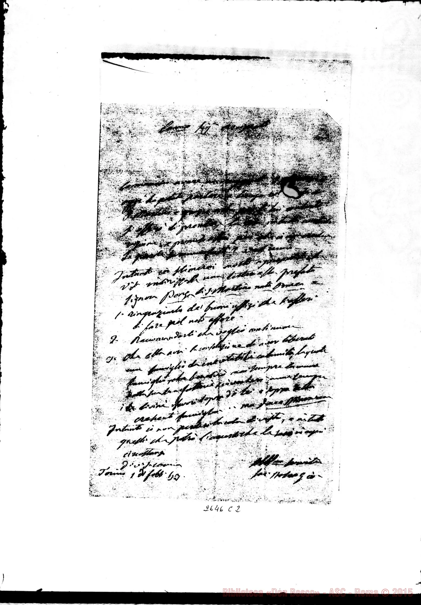 Fotogramma C 2 — De Gaudenzi Pietro Giuseppe, arciprete E vesc.. Torino, 1-02-1853